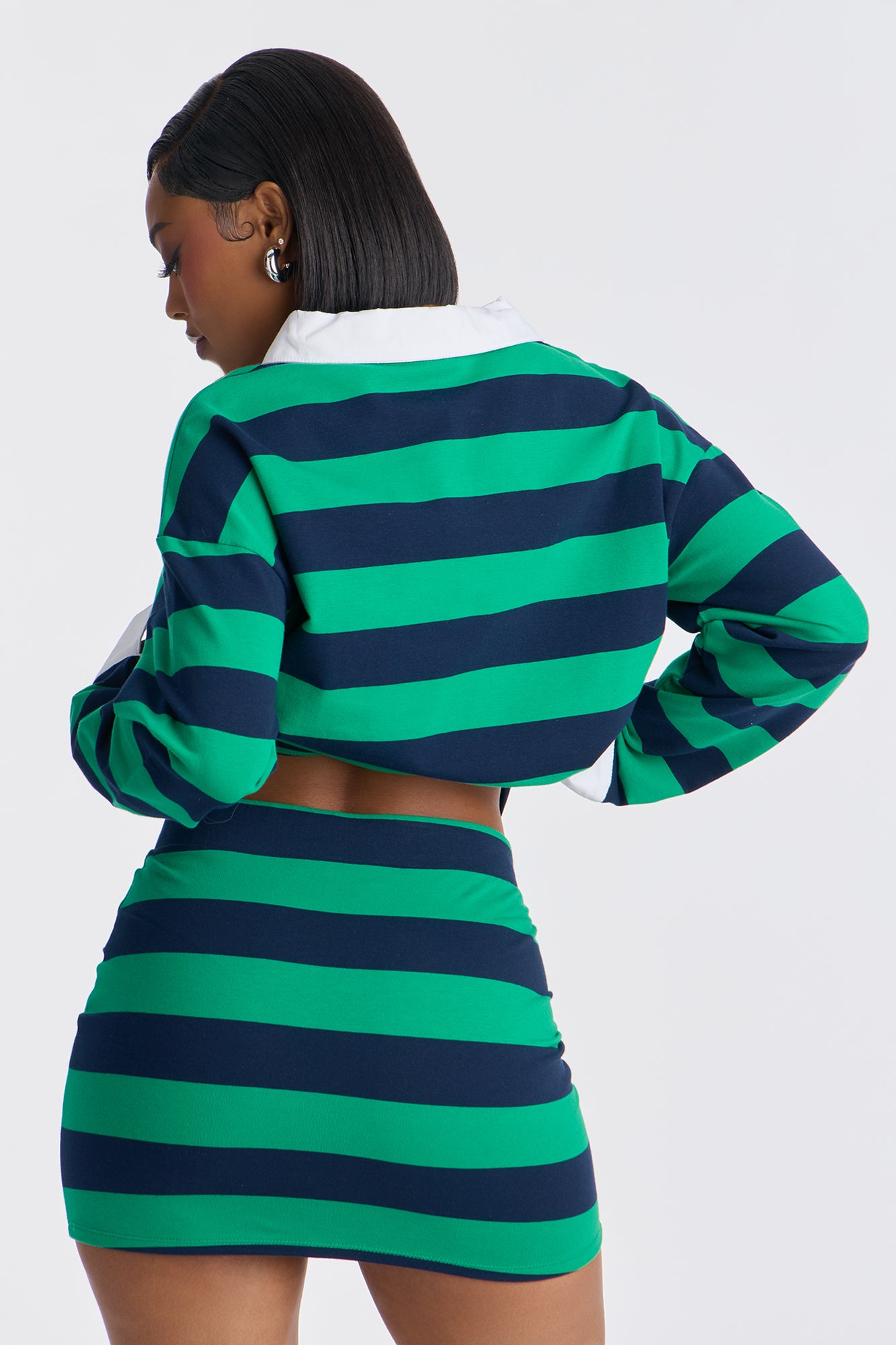 Lindsay Striped Oversized Polo Skirt Set - Hunter