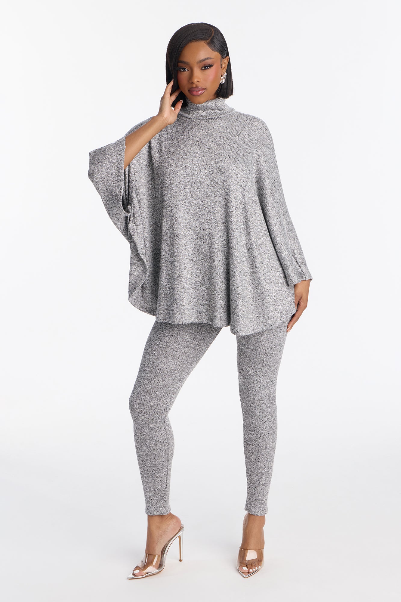 Stella Draped Turtleneck Legging Set - Grey