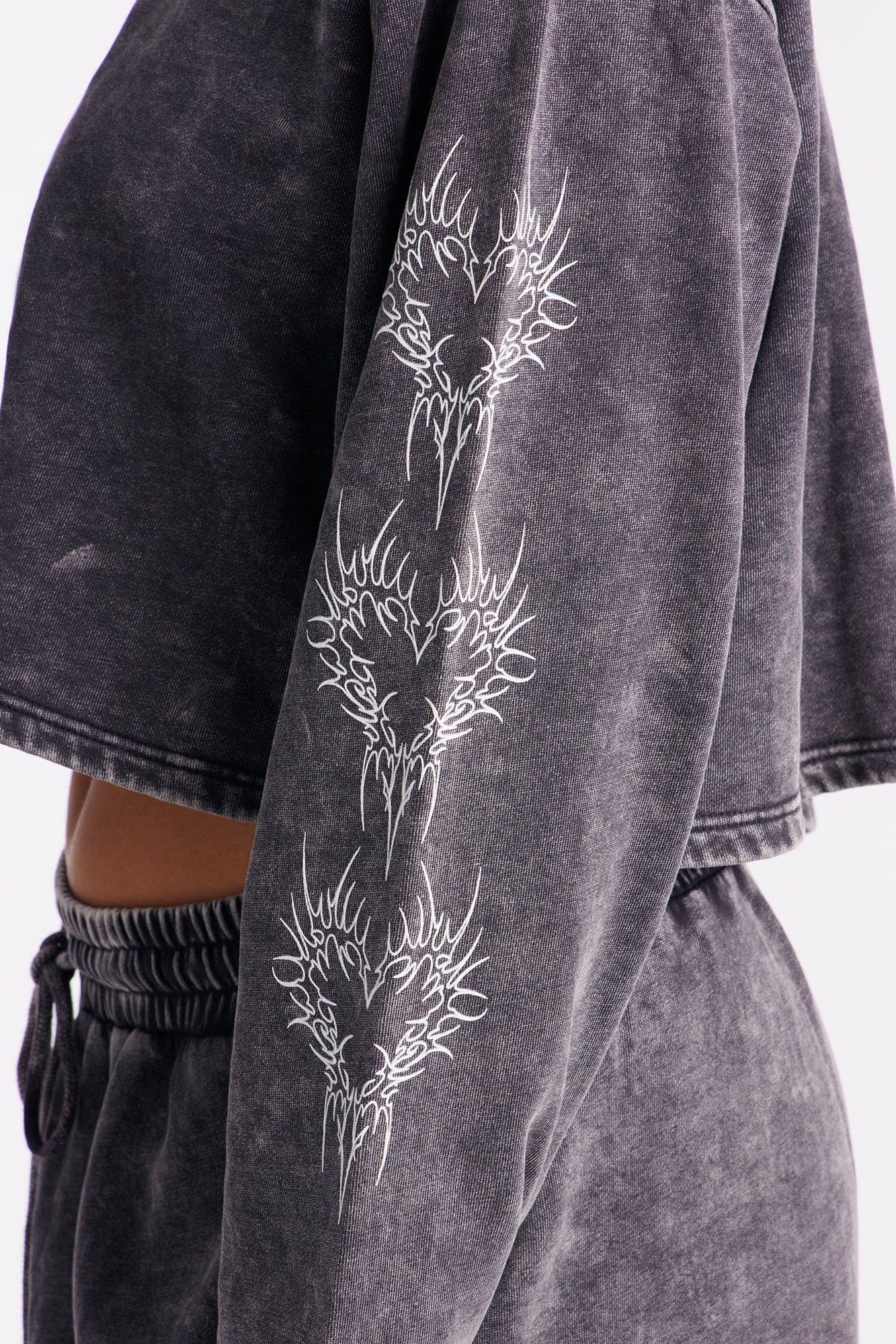 Heart Of Flames Washed Fleece Pant Set - Charcoal