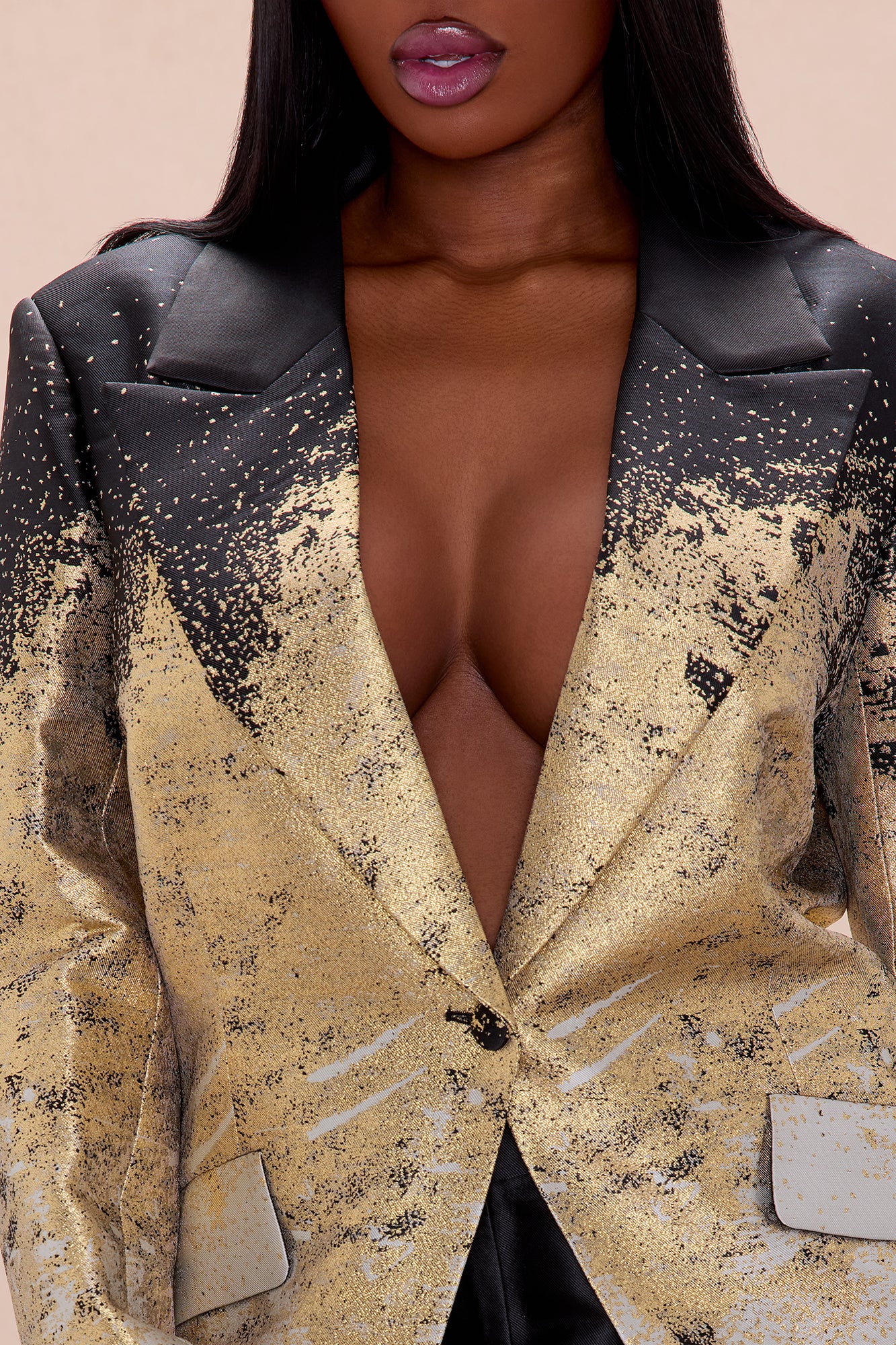 Esparza Metallic Blazer Pant Set - Gold/combo