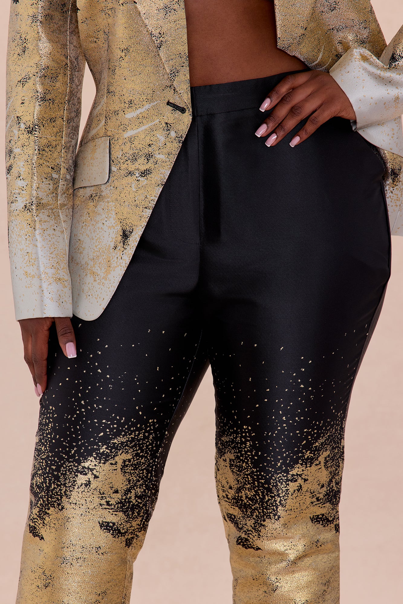 Esparza Metallic Blazer Pant Set - Gold/combo