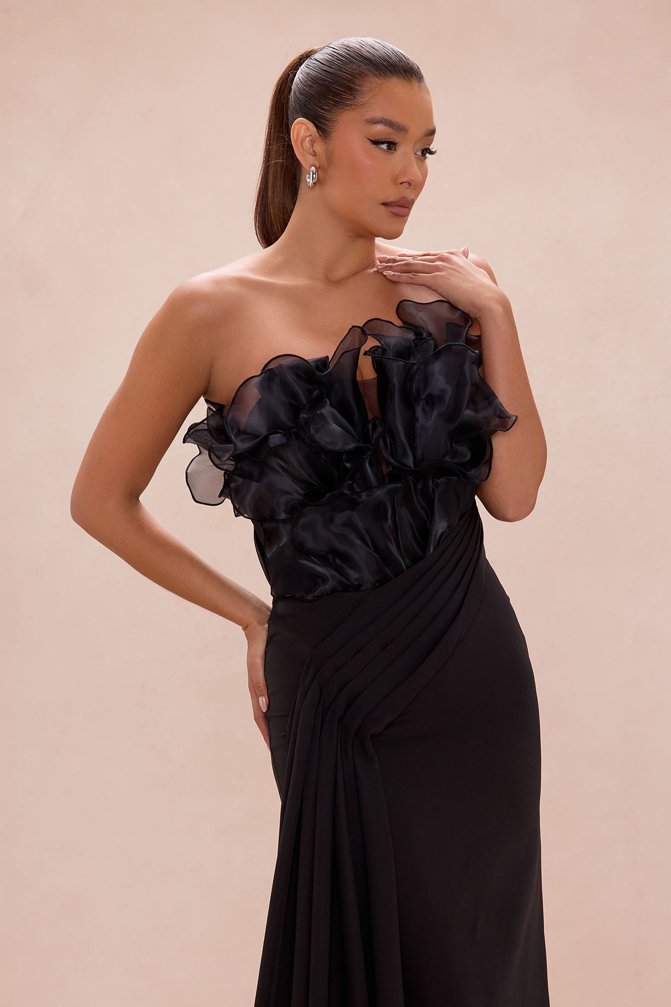 Karolyn Draped Ruffle Gown - Black