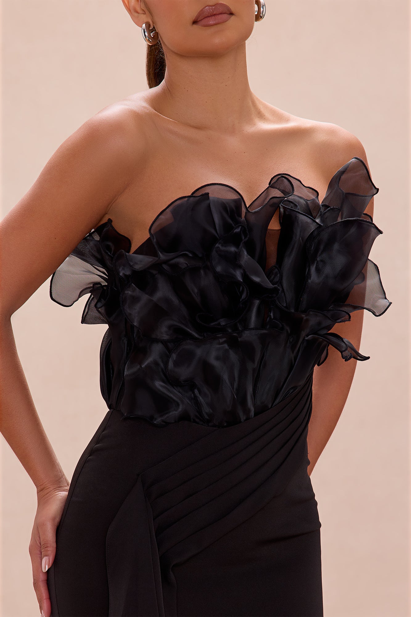 Karolyn Draped Ruffle Gown - Black