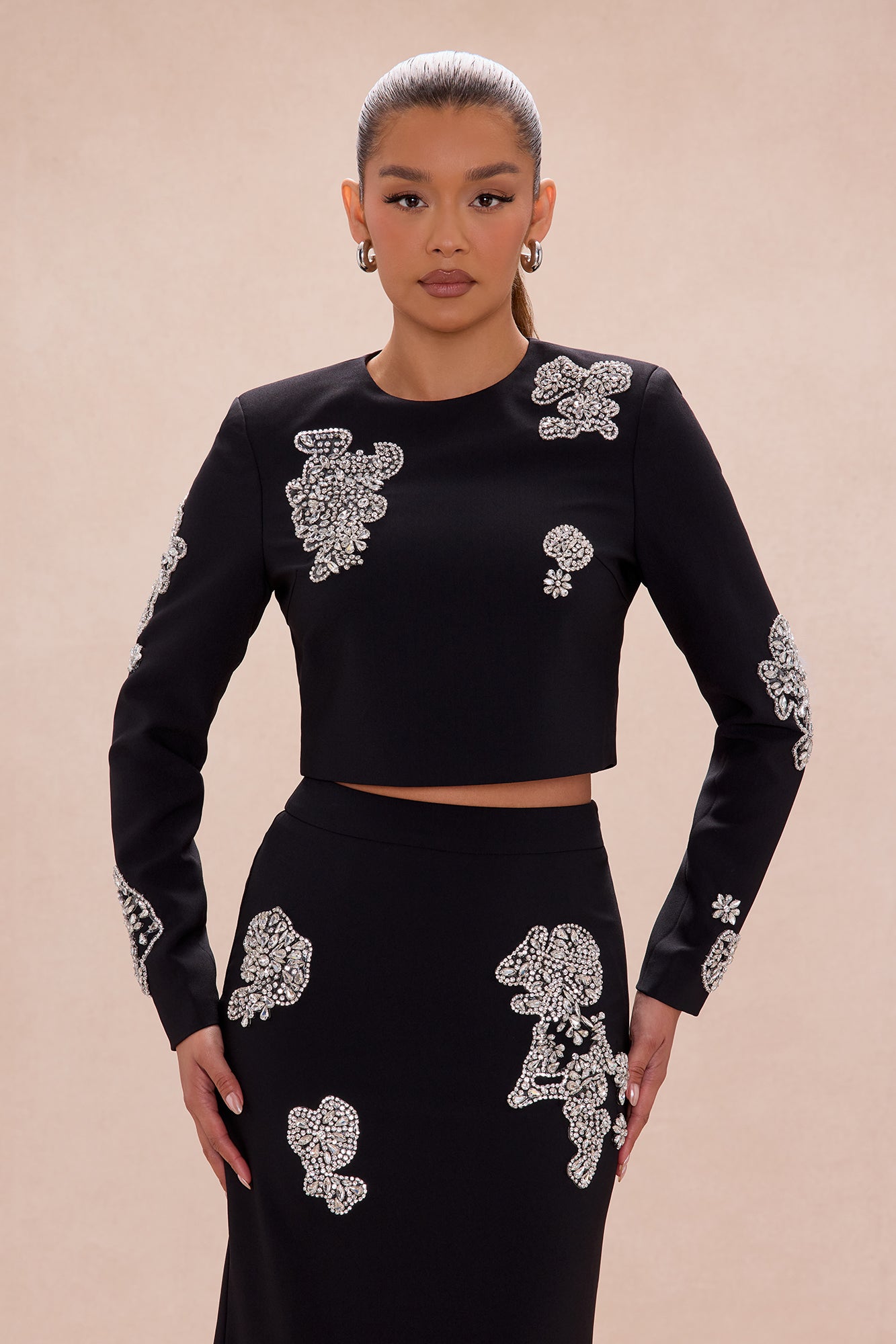 Monique Rhinestone Embellished Top - Black