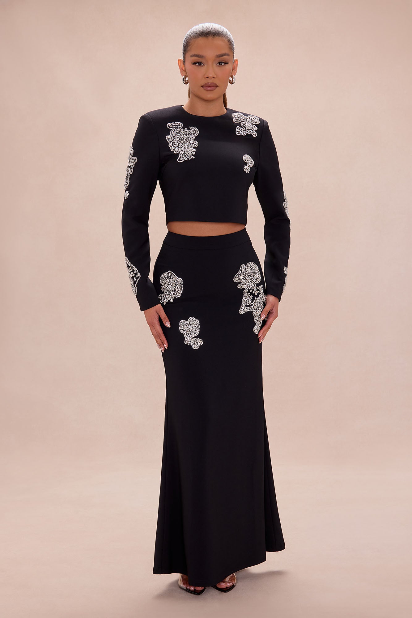 Monique Rhinestone Embellished Maxi Skirt - Black