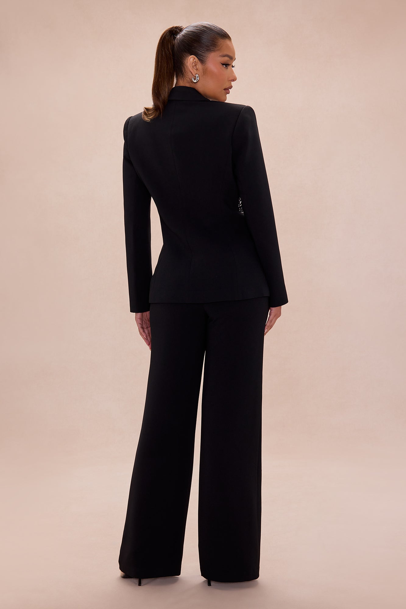 Riley Embellished Blazer Pant Set - Black