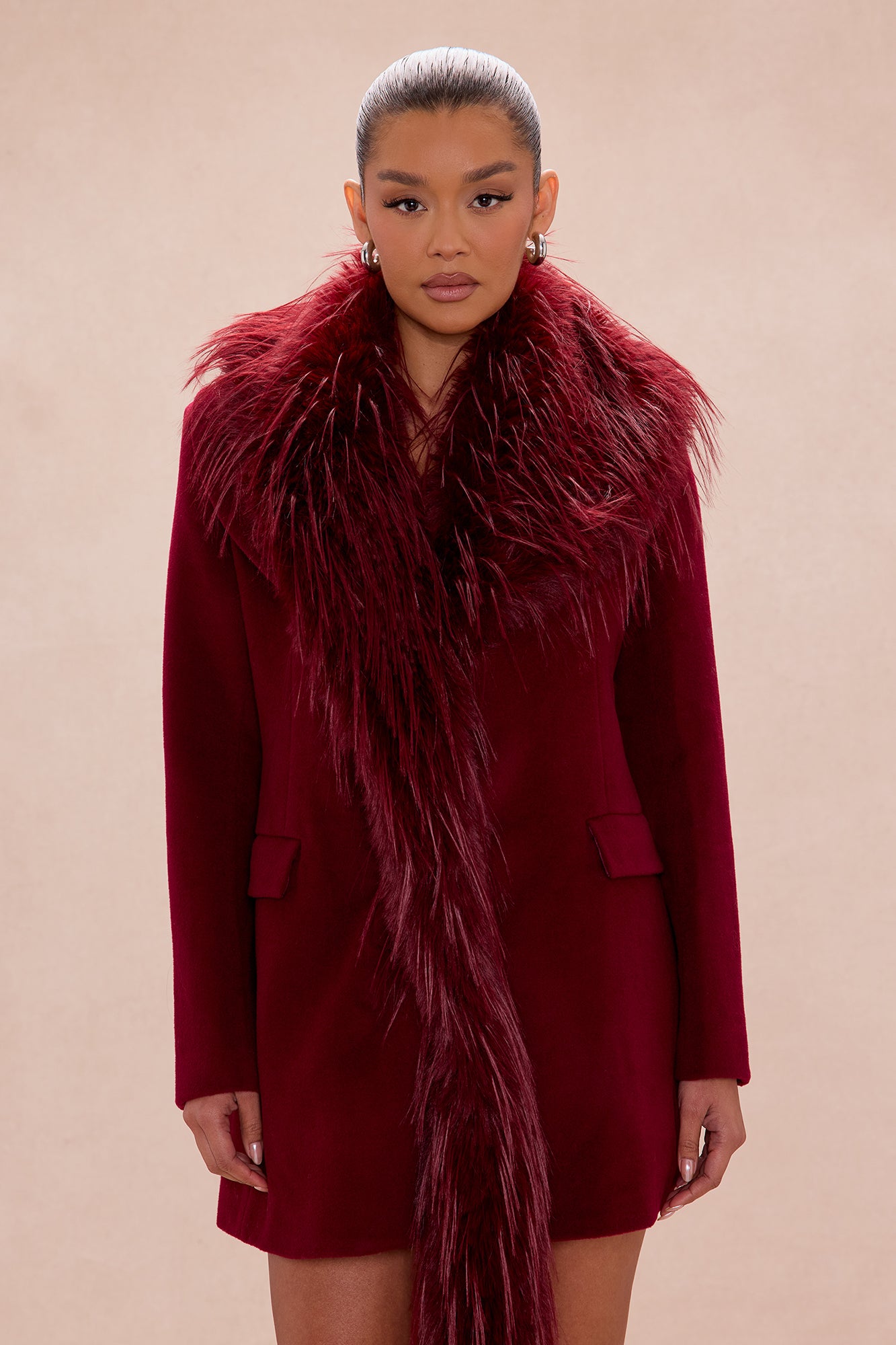 Amira Faux Fur Trim Jacket - Wine