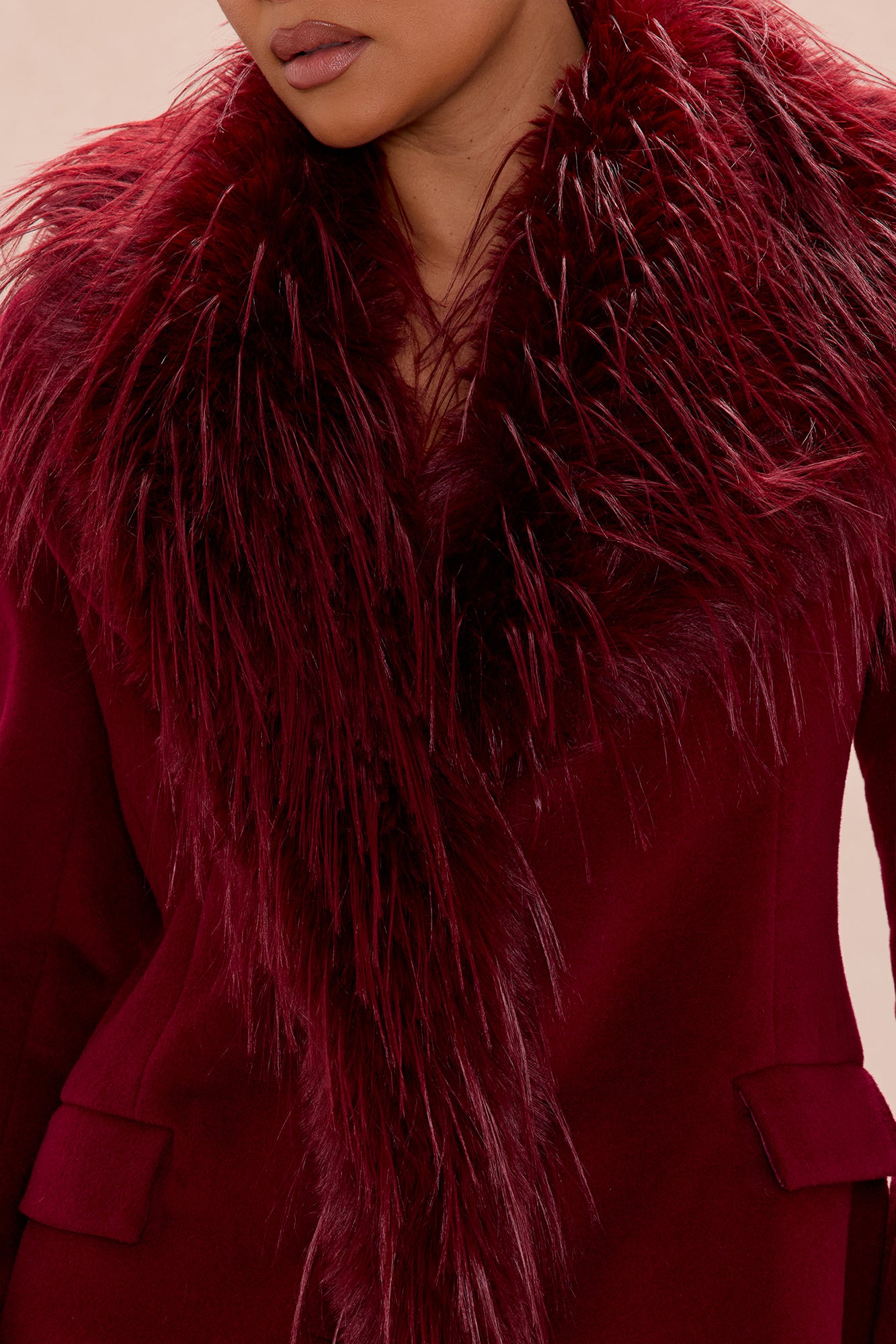 Amira Faux Fur Trim Jacket - Wine