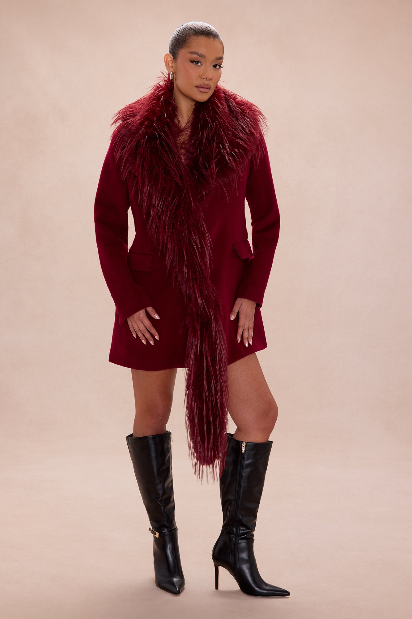 Amira Faux Fur Trim Jacket - Wine
