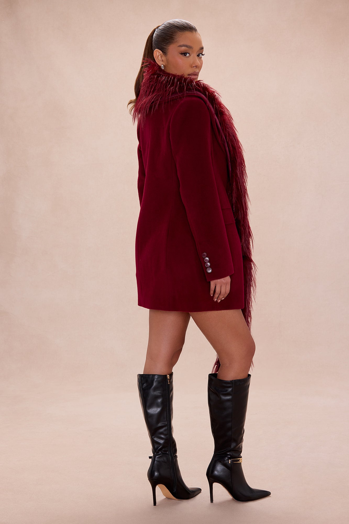 Amira Faux Fur Trim Jacket - Wine