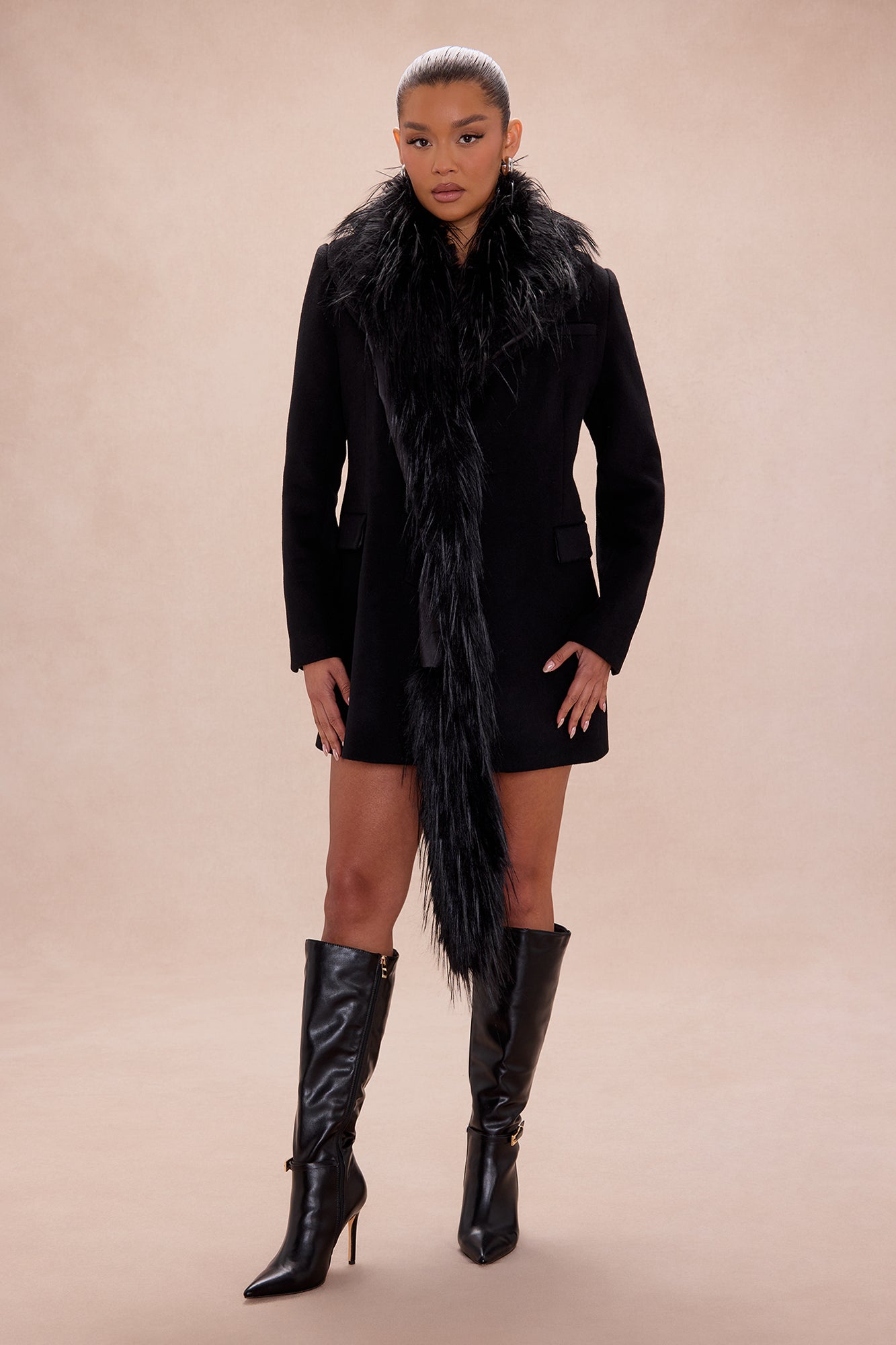 Amira Faux Fur Trim Jacket - Black
