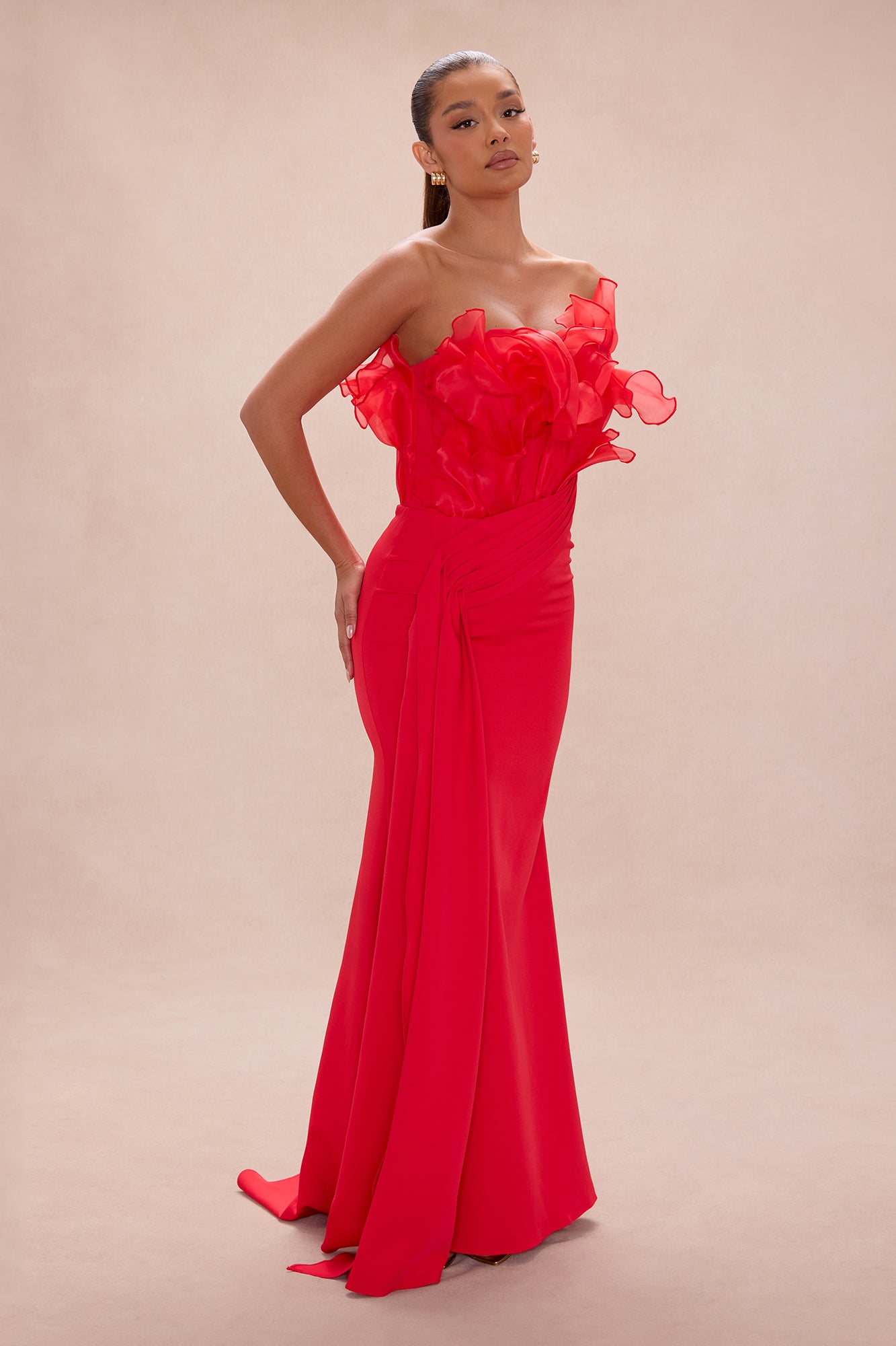 Karolyn Draped Ruffle Gown - Red
