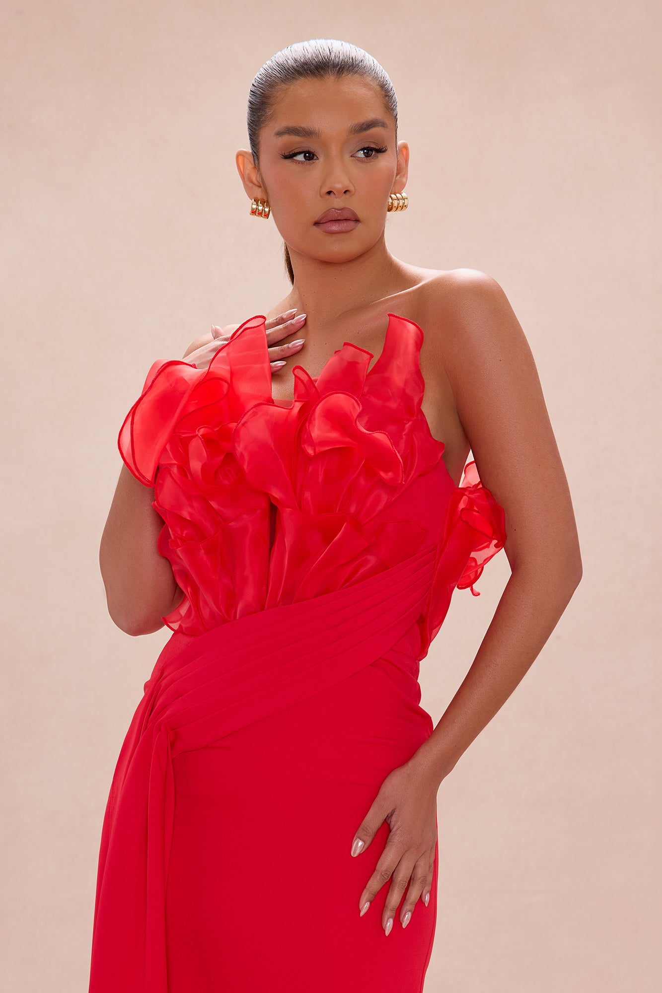 Karolyn Draped Ruffle Gown - Red