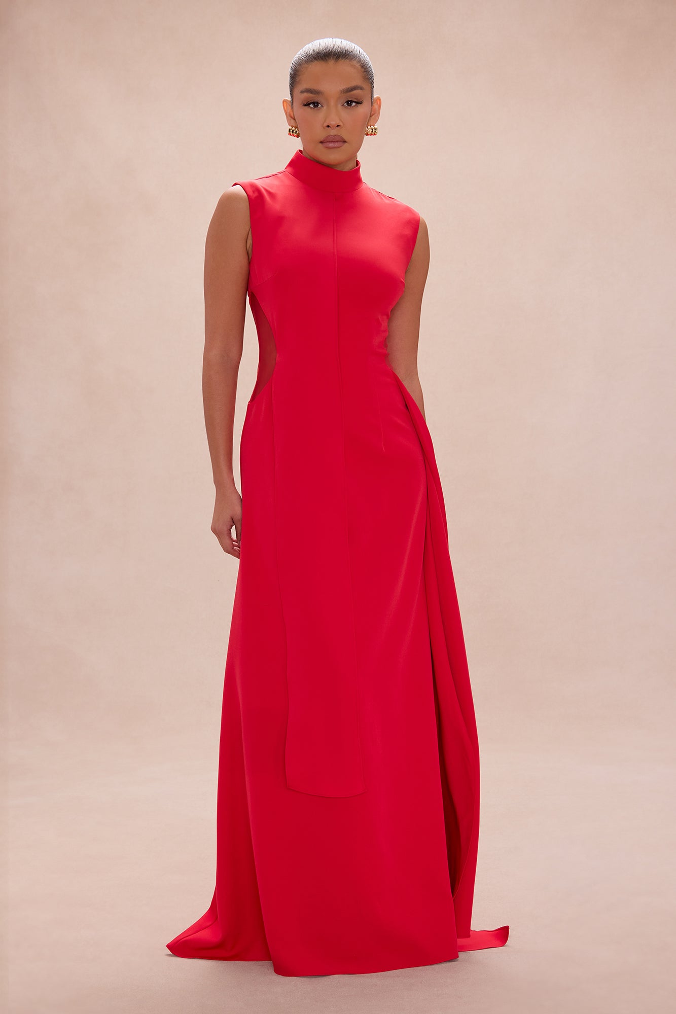 Pure Aura Draped Maxi Dress - Red