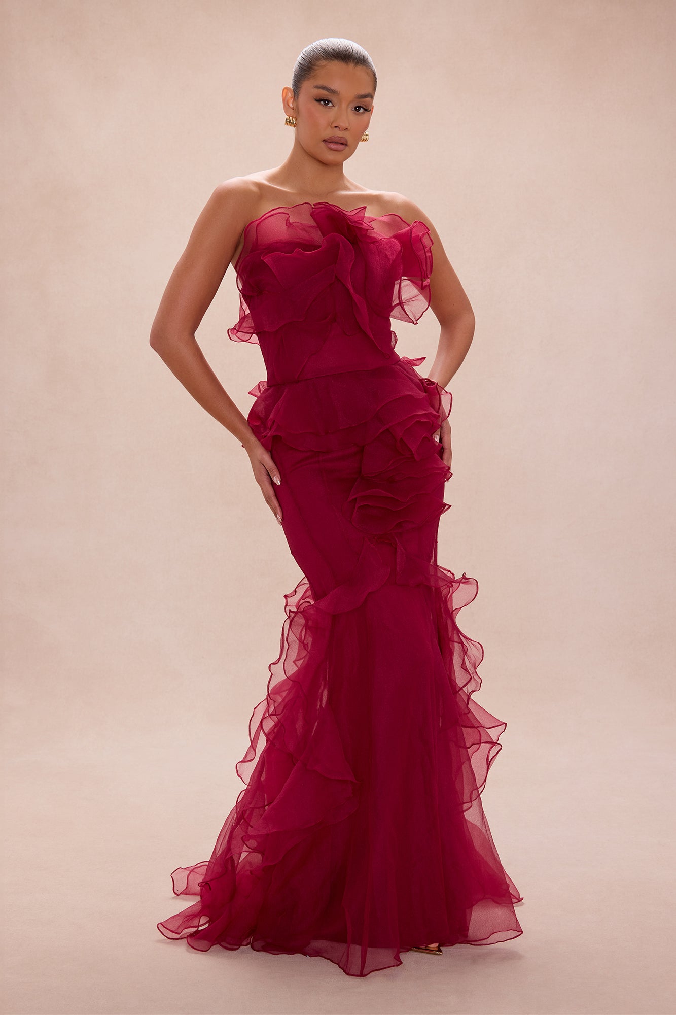 Meant To Be Ruffle Gown - Wine