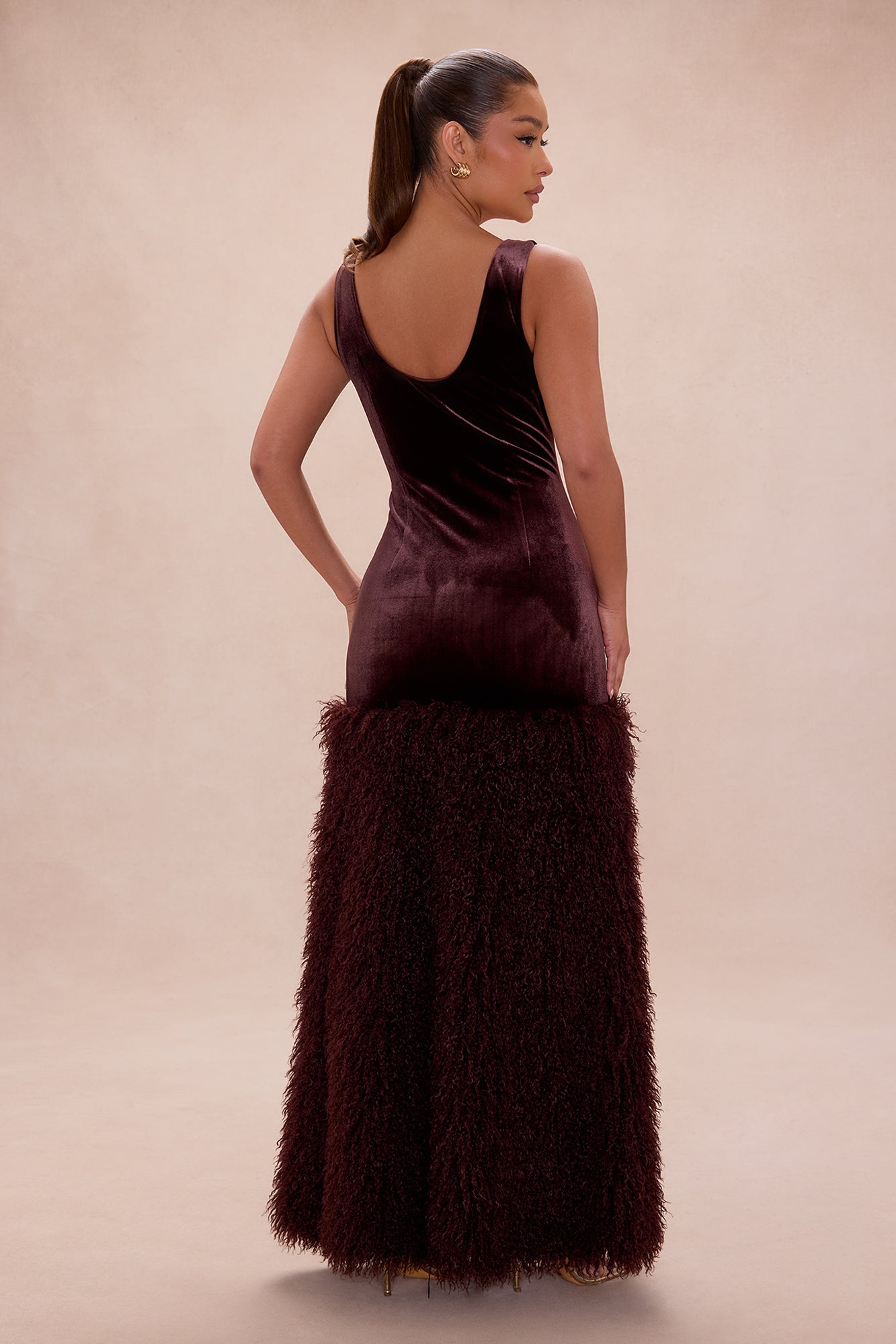 Star Studded Velvet Maxi Dress - Chocolate