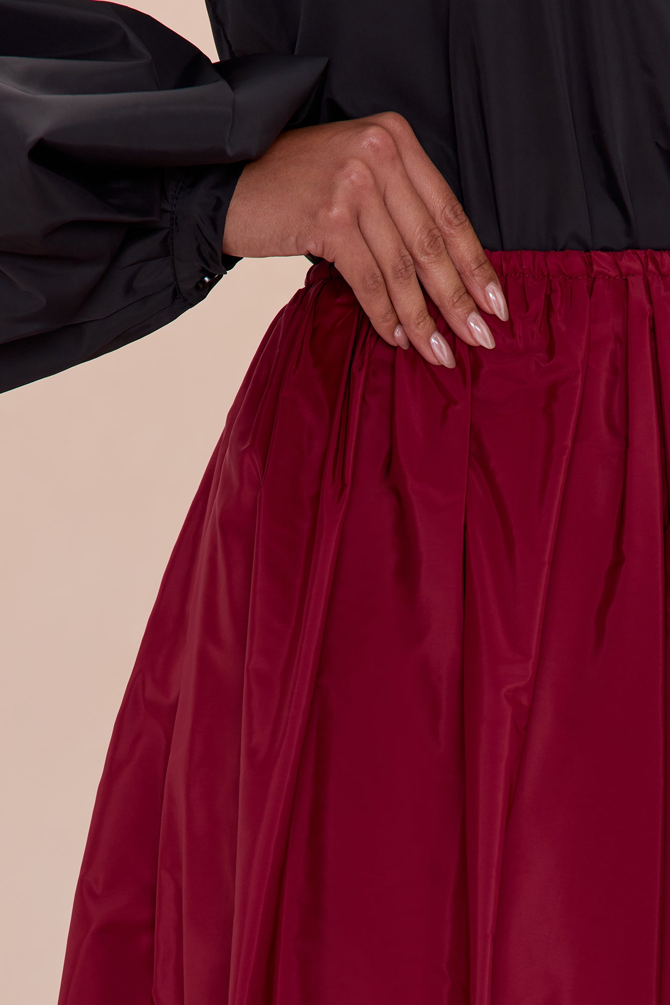 Estelle Bubble Hem Taffeta Midi Skirt - Burgundy