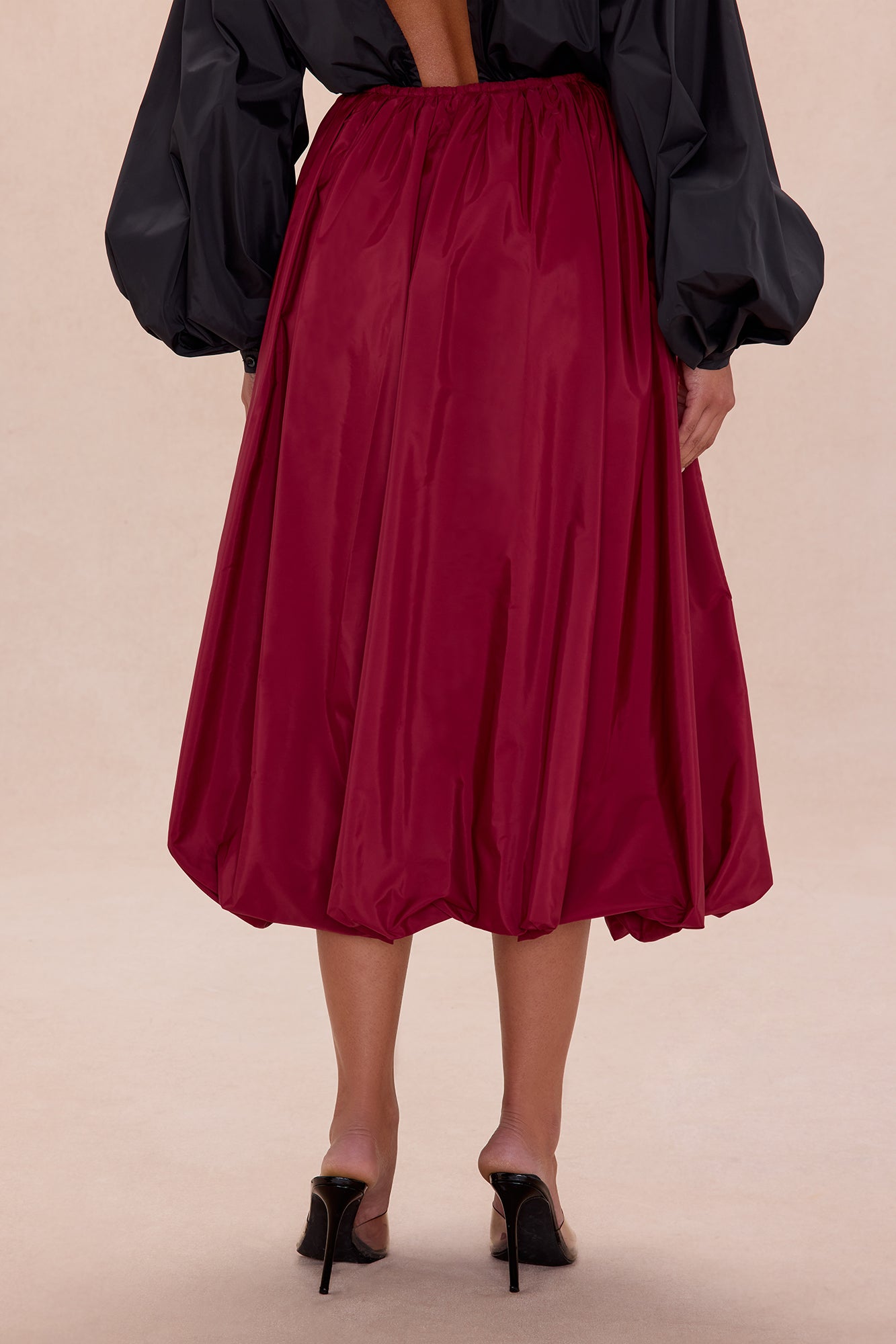 Estelle Bubble Hem Taffeta Midi Skirt - Burgundy