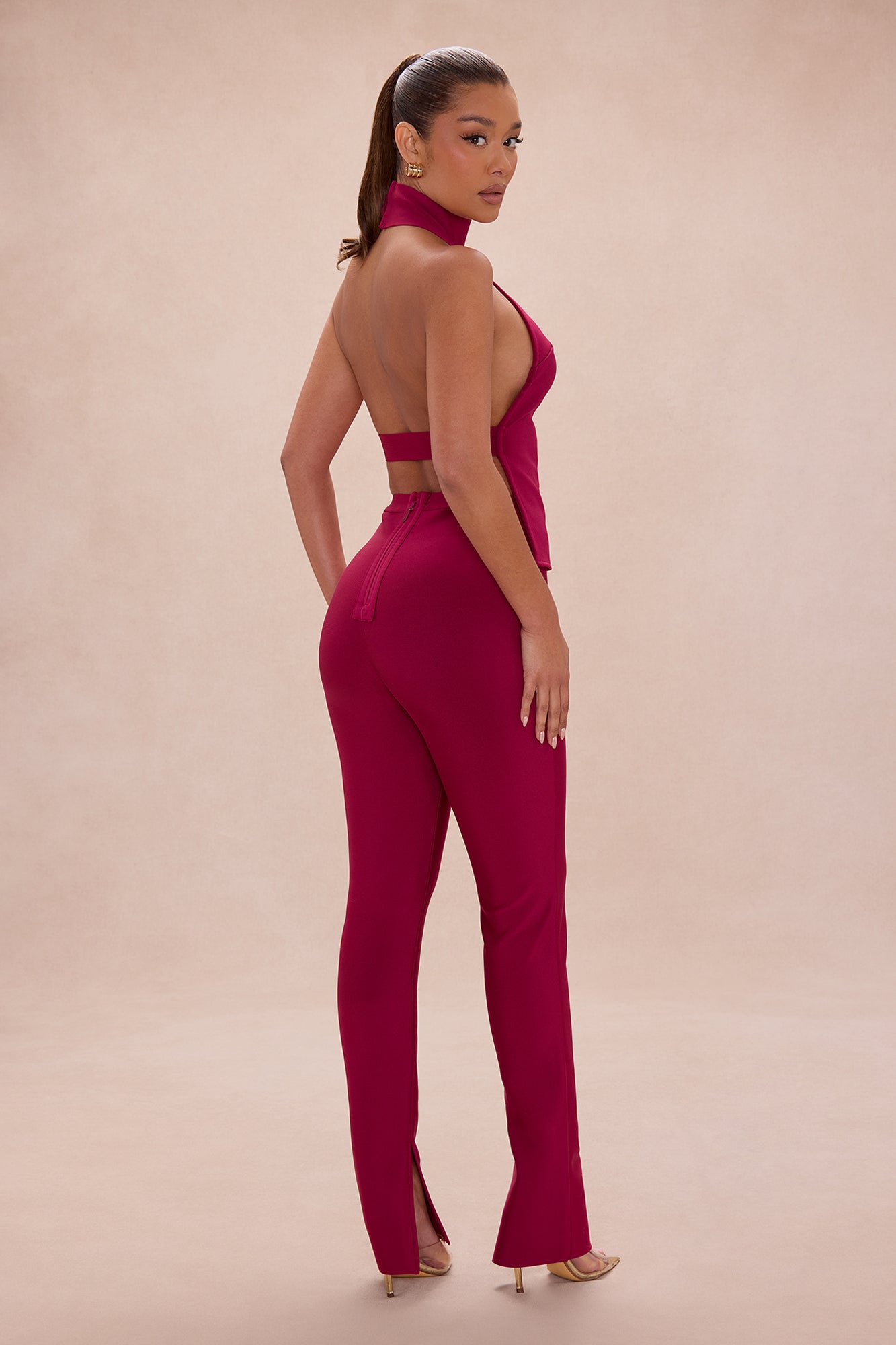 Jayden Backless Bandage Pant Set - Wine