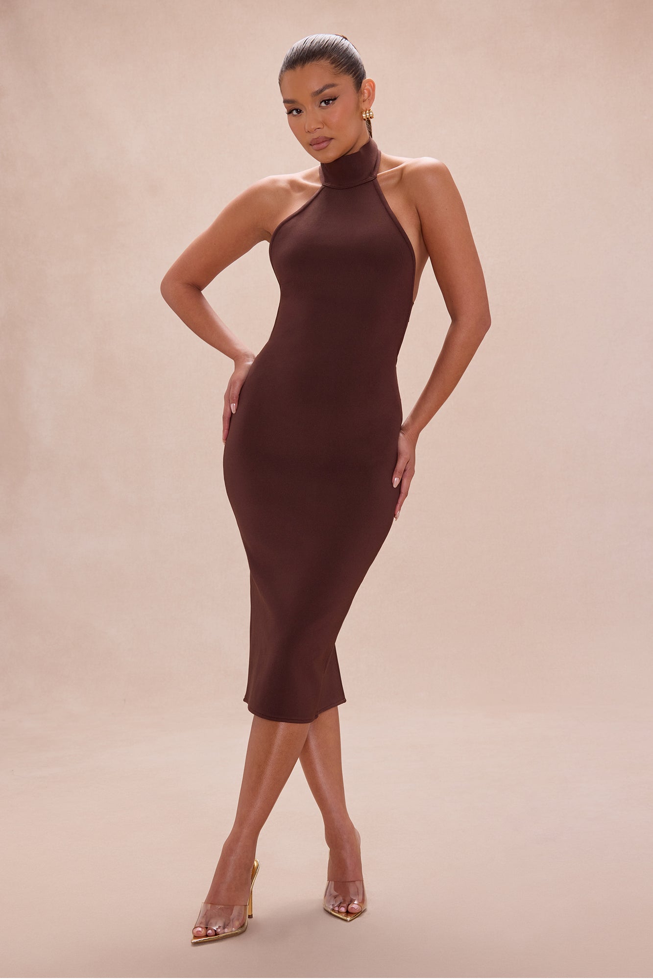 Jayden Backless Bandage Midi Dress - Chocolate