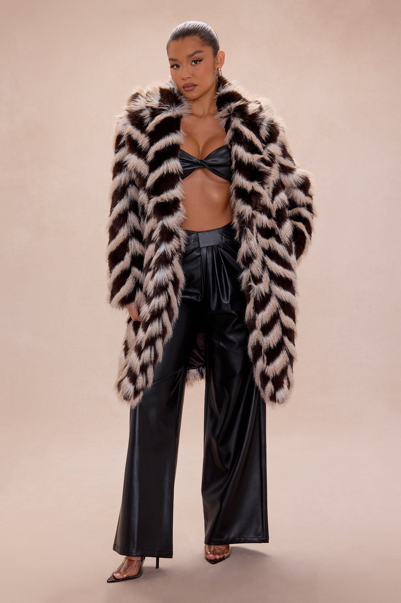 Kara Pleated Faux Leather Pants - Black
