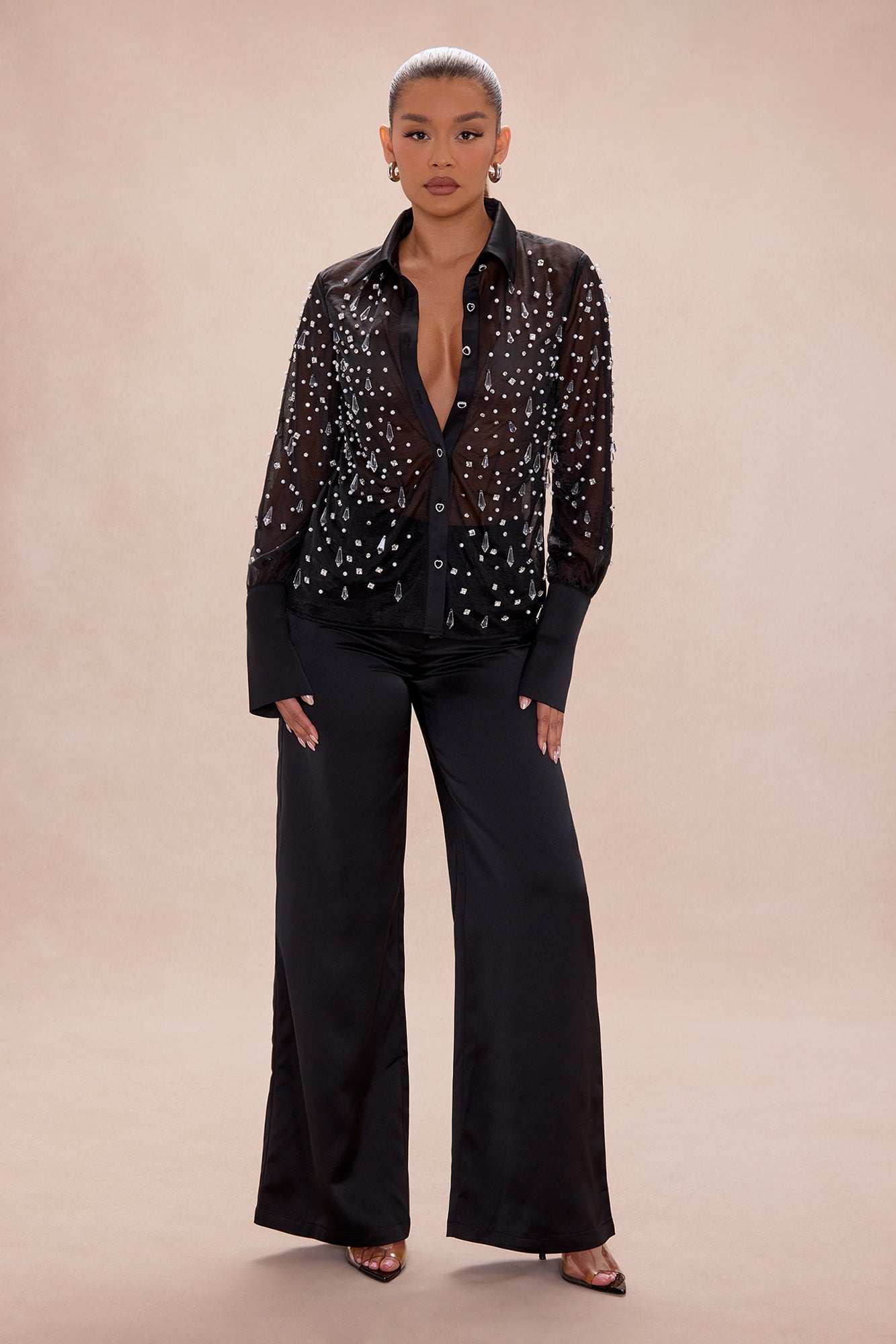 Athena Embellished Pant Set - Black