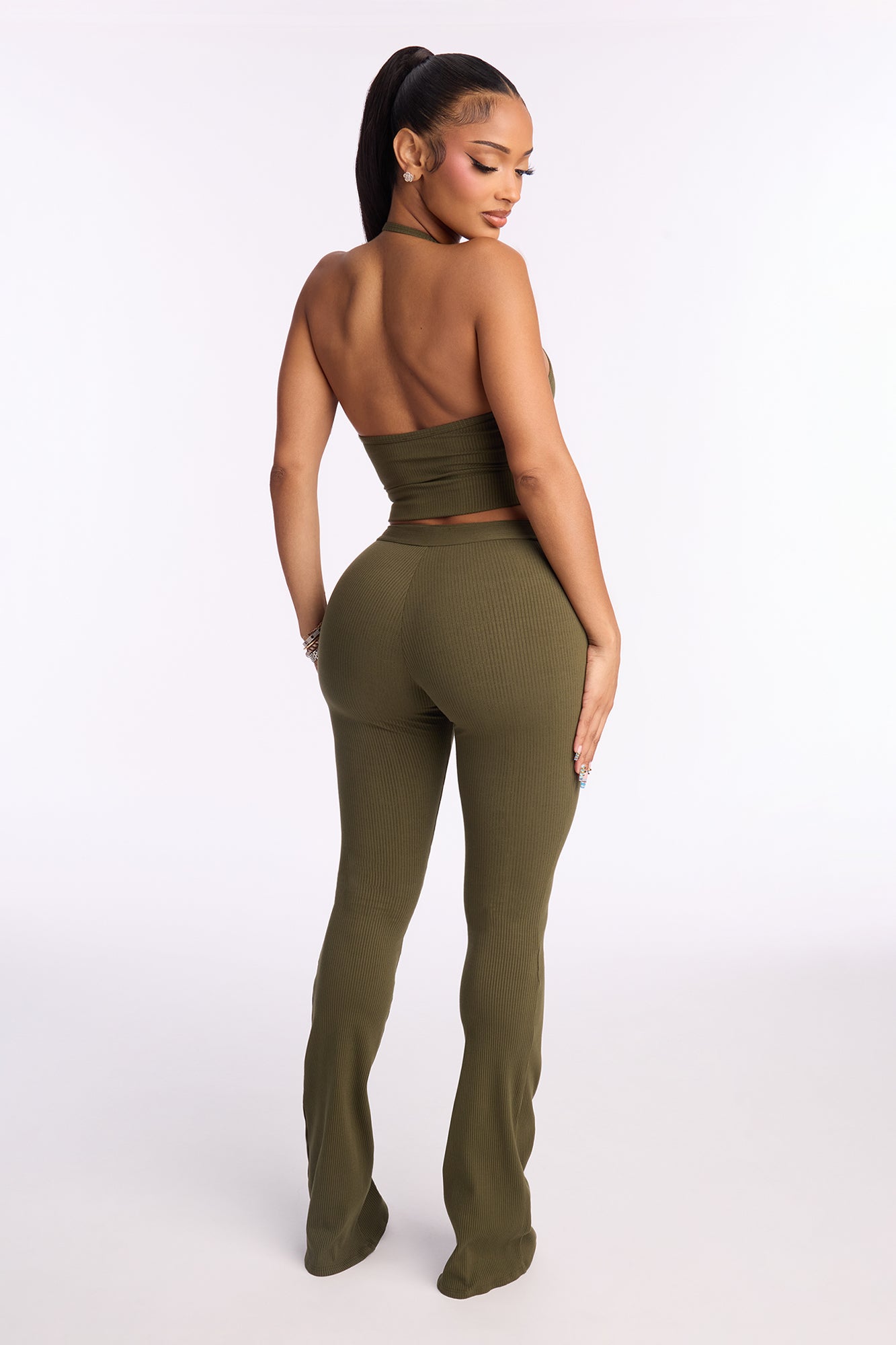 Gaia Tank Snatched Flare Pant Set - Olive