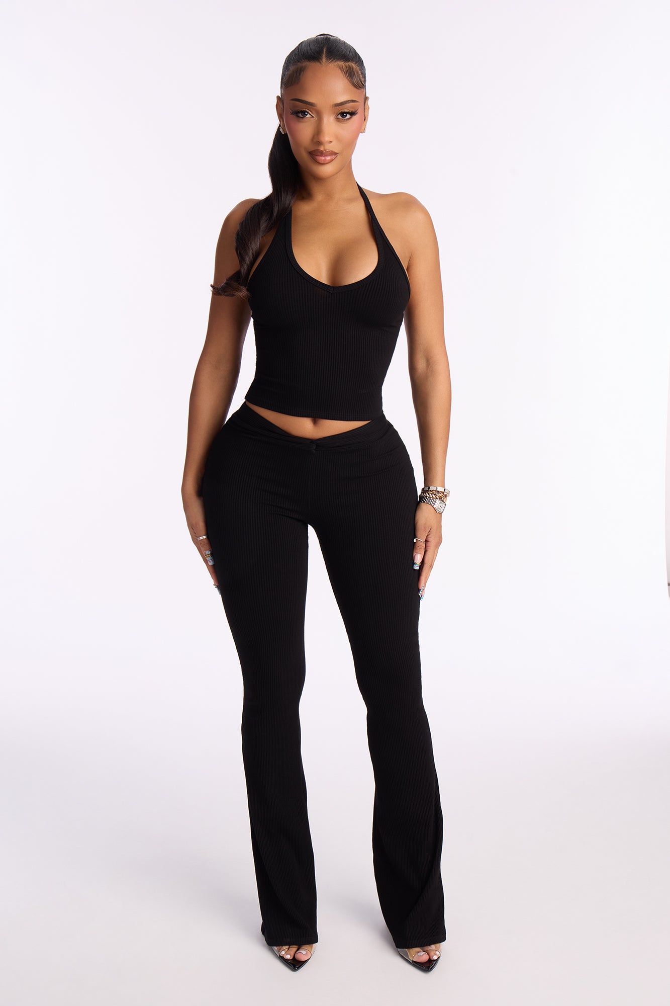 Gaia Tank Snatched Flare Pant Set - Black