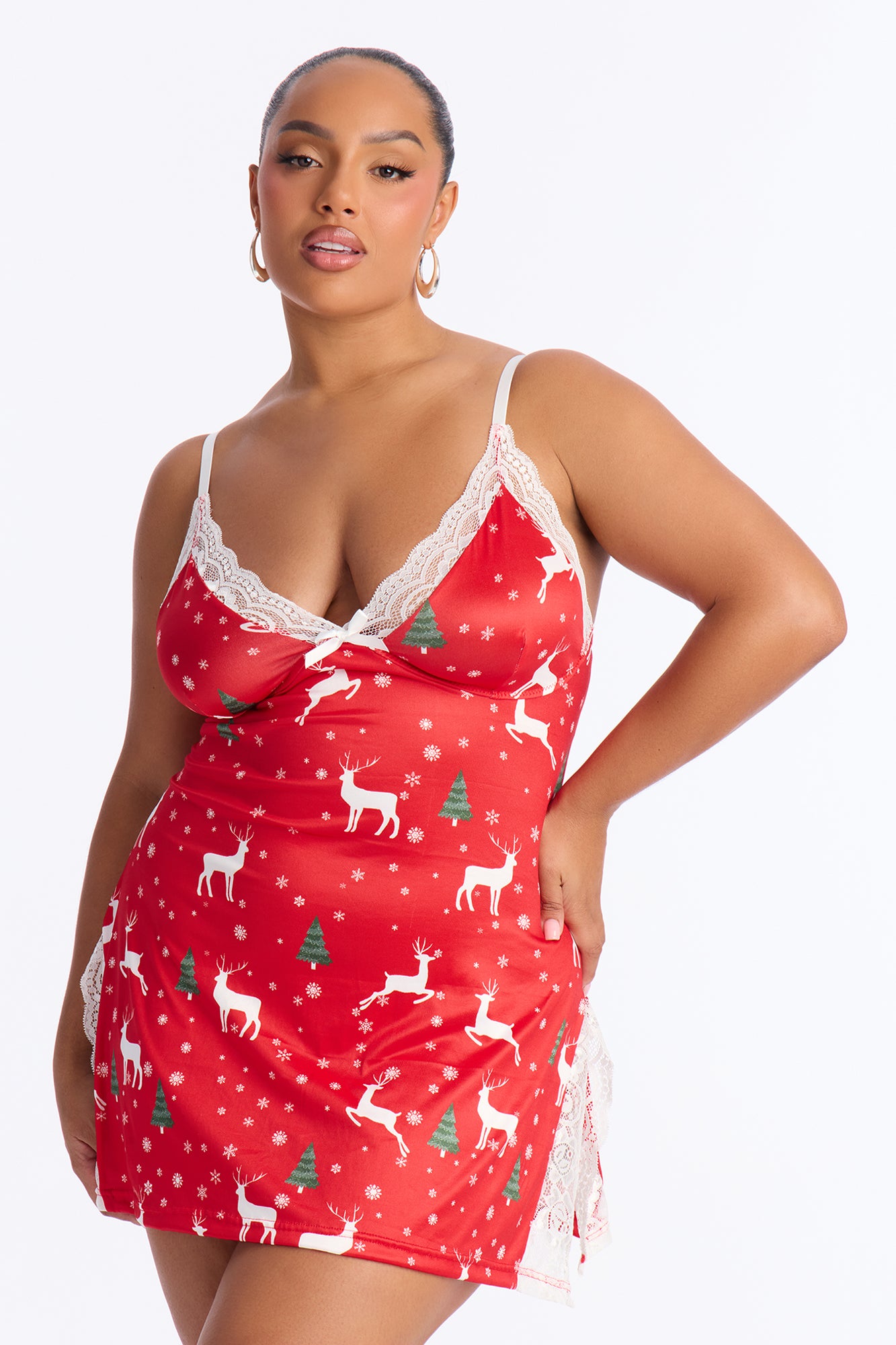 Kissmas Eve Lace Trim Chemise - Red