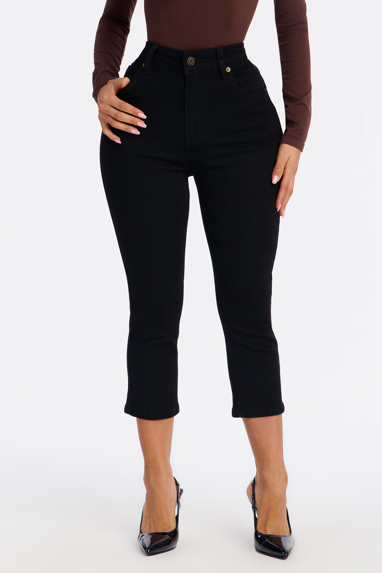 Manchester Stretch Skinny Capri Jeans - Black