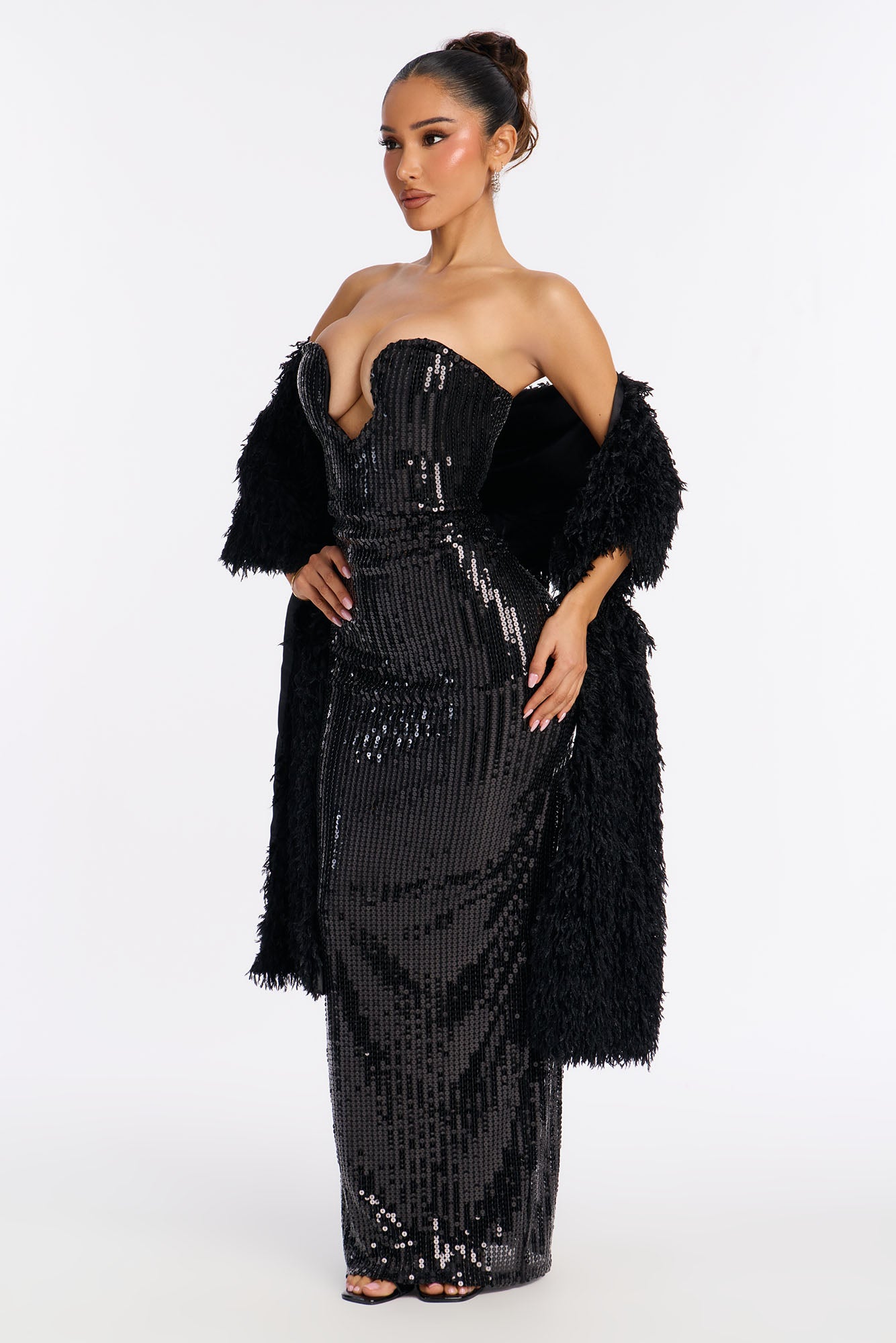 Crystal Crush 2 Piece Sequin Gown Set - Black
