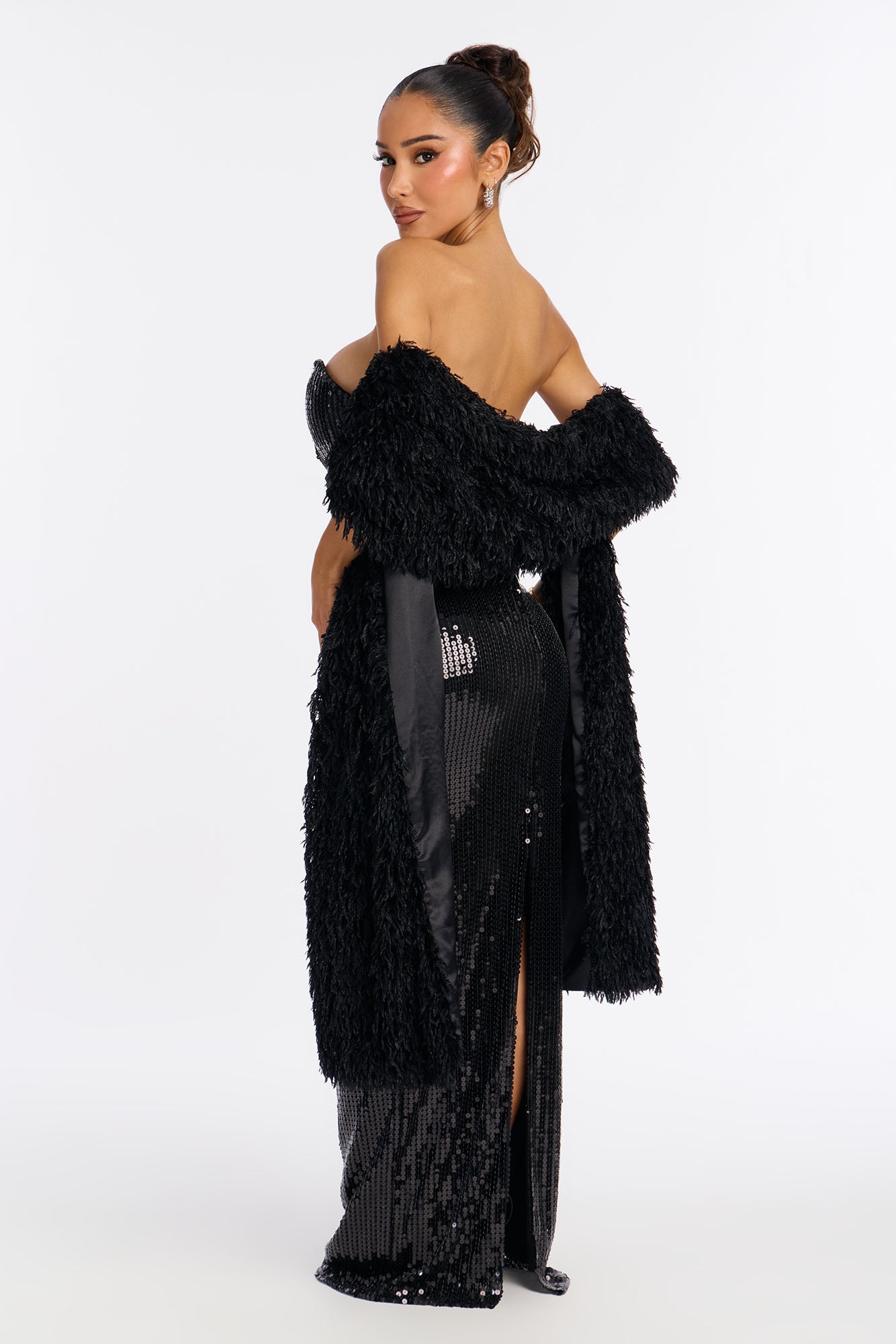 Crystal Crush 2 Piece Sequin Gown Set - Black