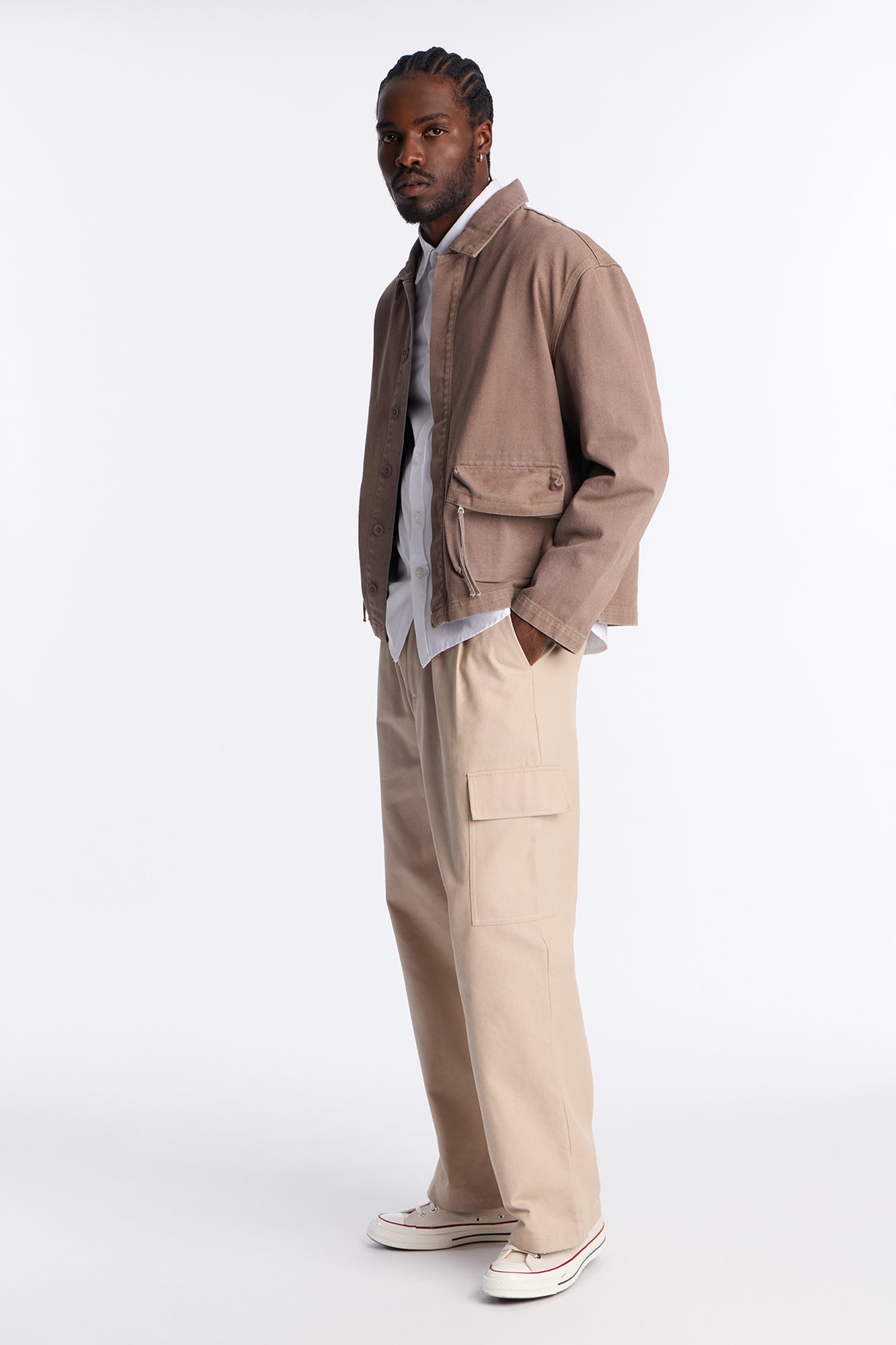 Relaxed Canvas Utility Work Jacket - Grey Mineral Wash