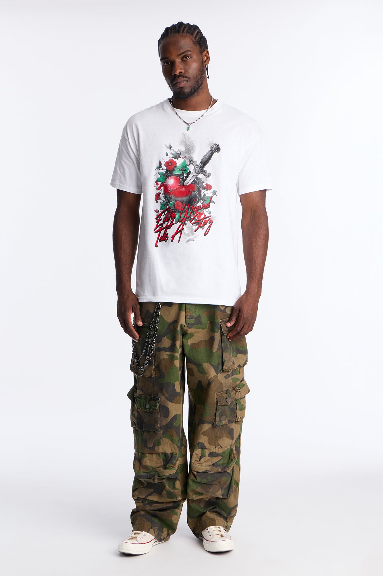Pierced Heart Short Sleeve Tee - White