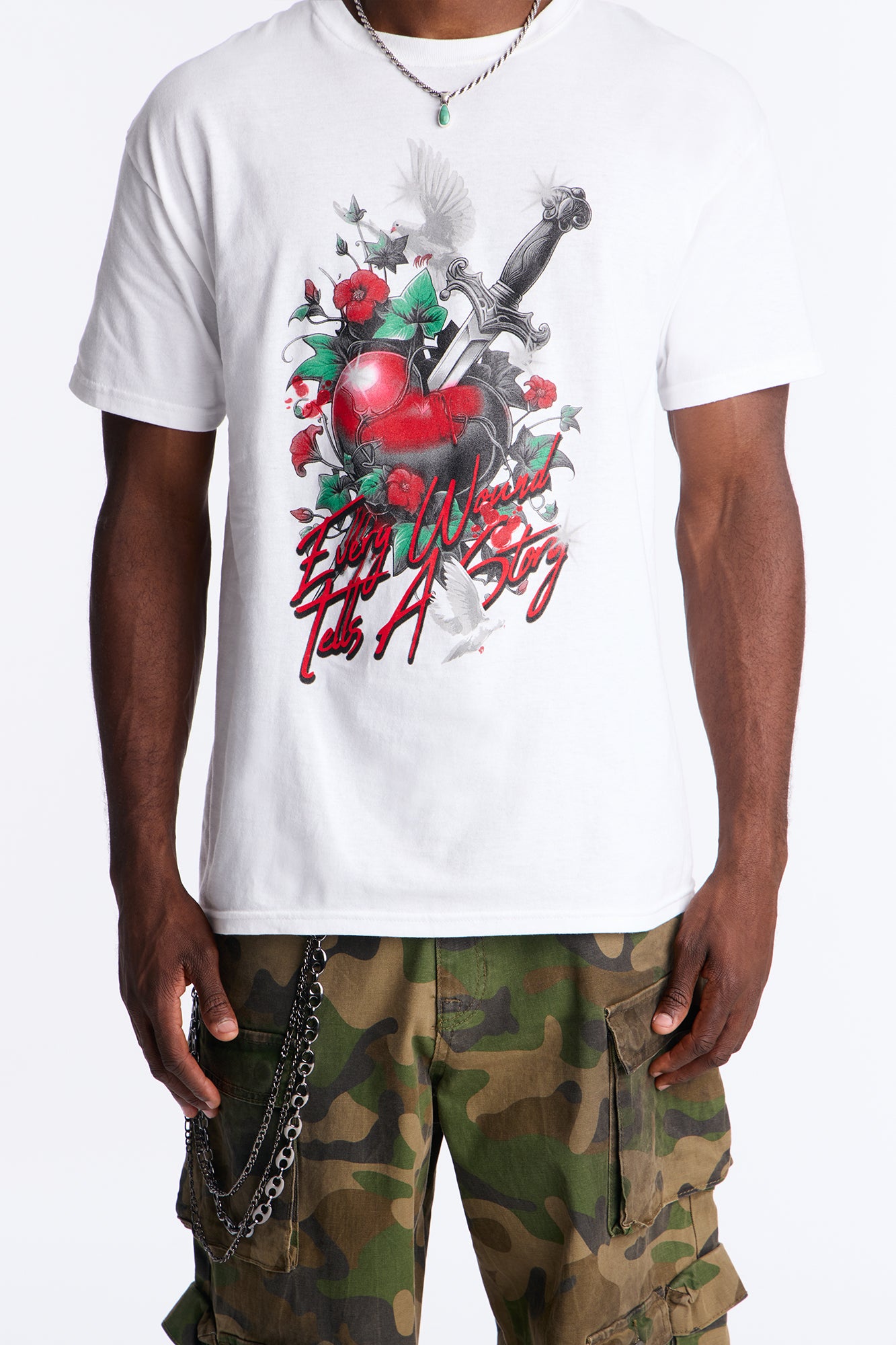 Pierced Heart Short Sleeve Tee - White