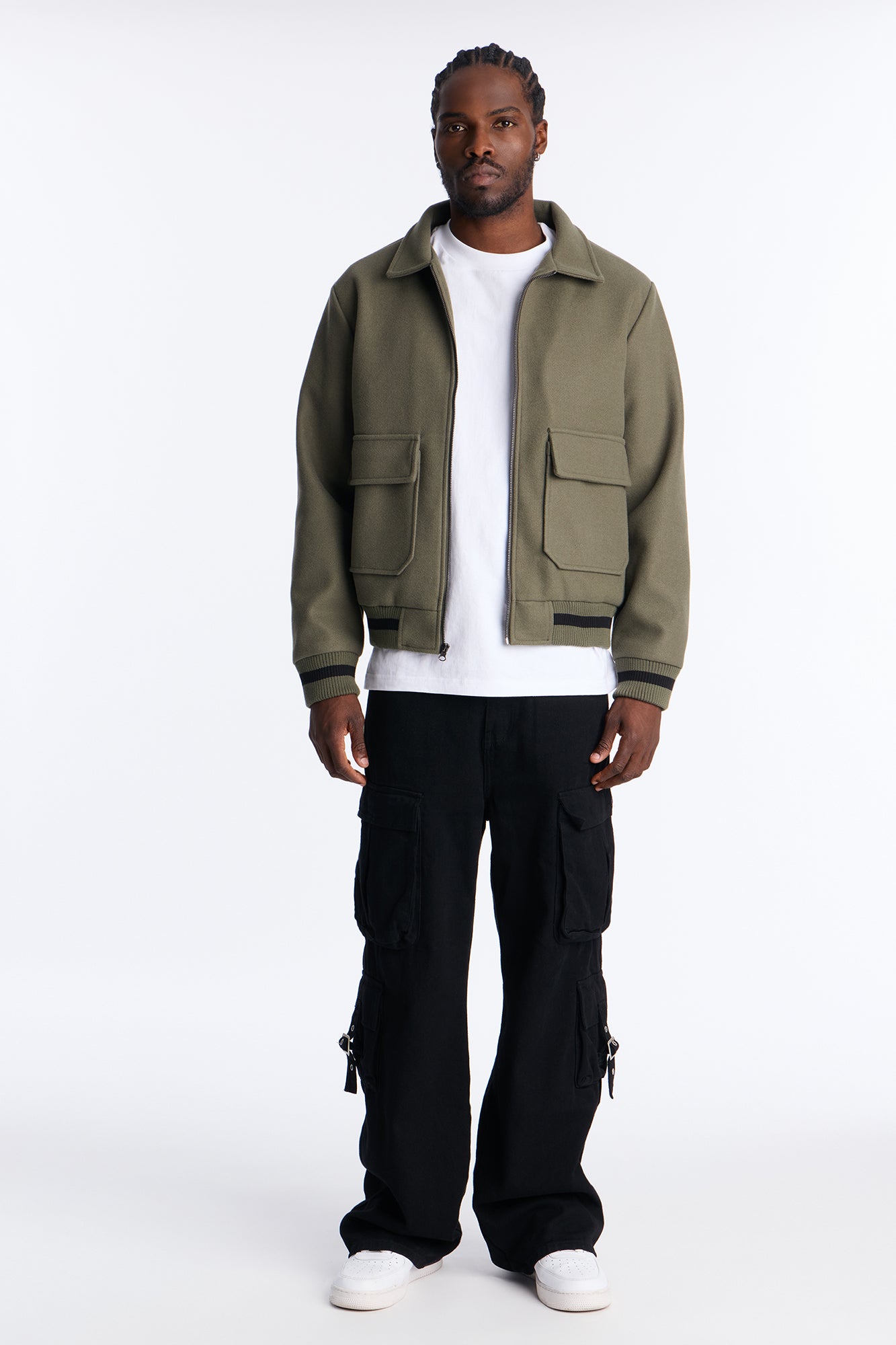 Retro Rib Wool Varsity Jacket - Olive