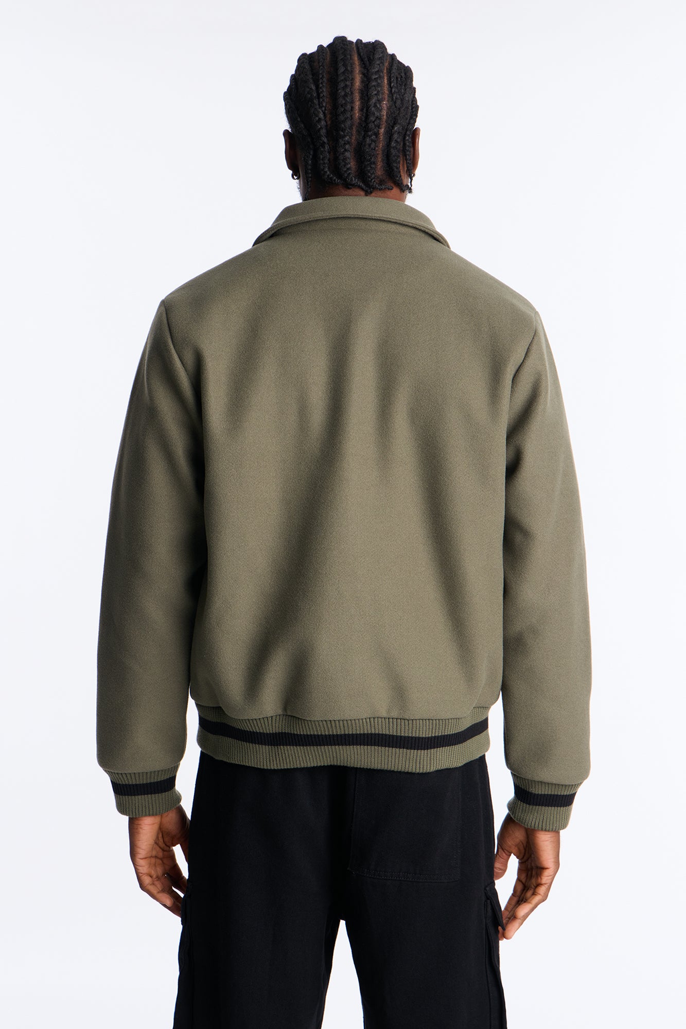 Retro Rib Wool Varsity Jacket - Olive