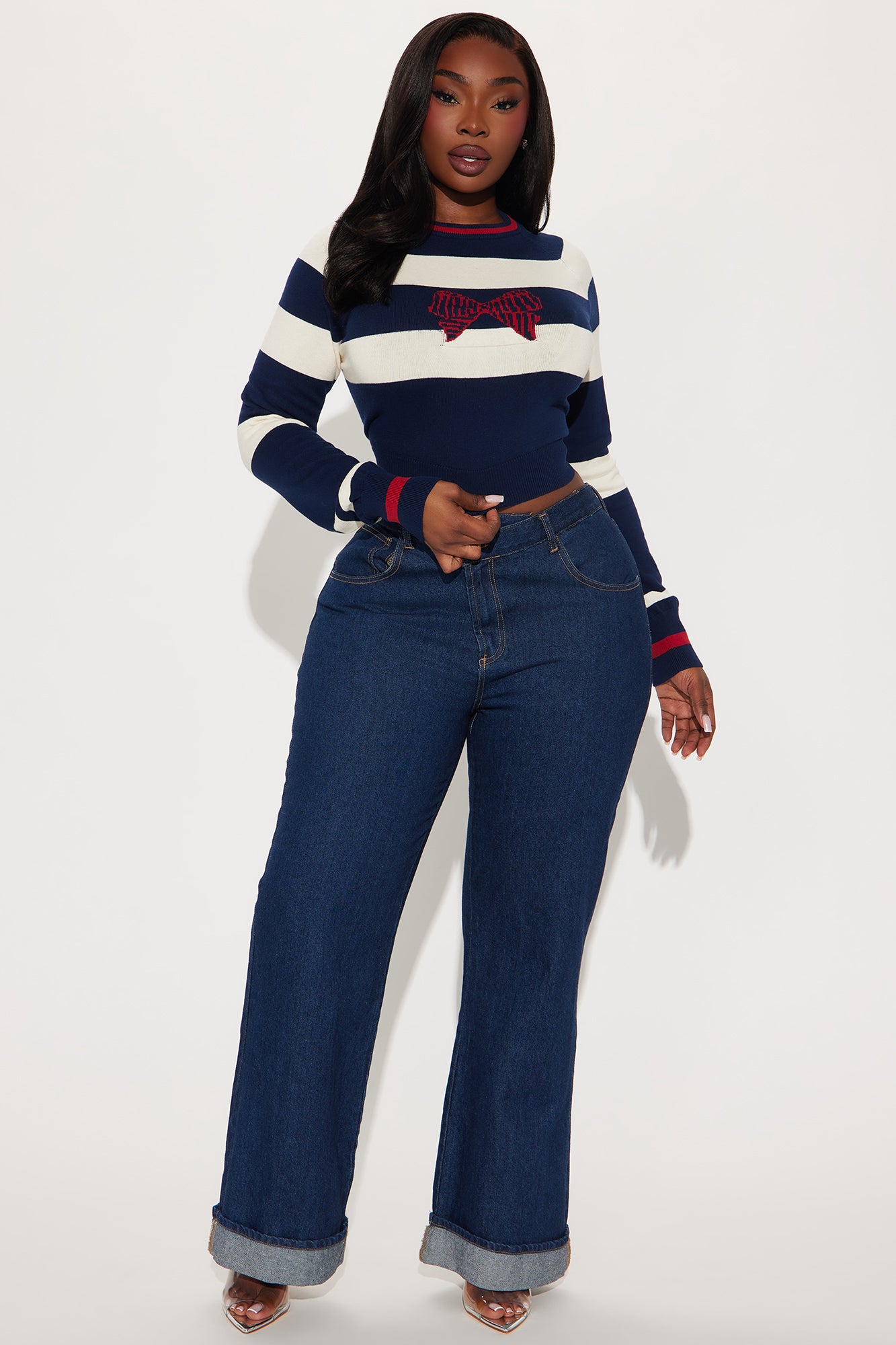 Sailor Striped Bow Sweater - Navy/combo