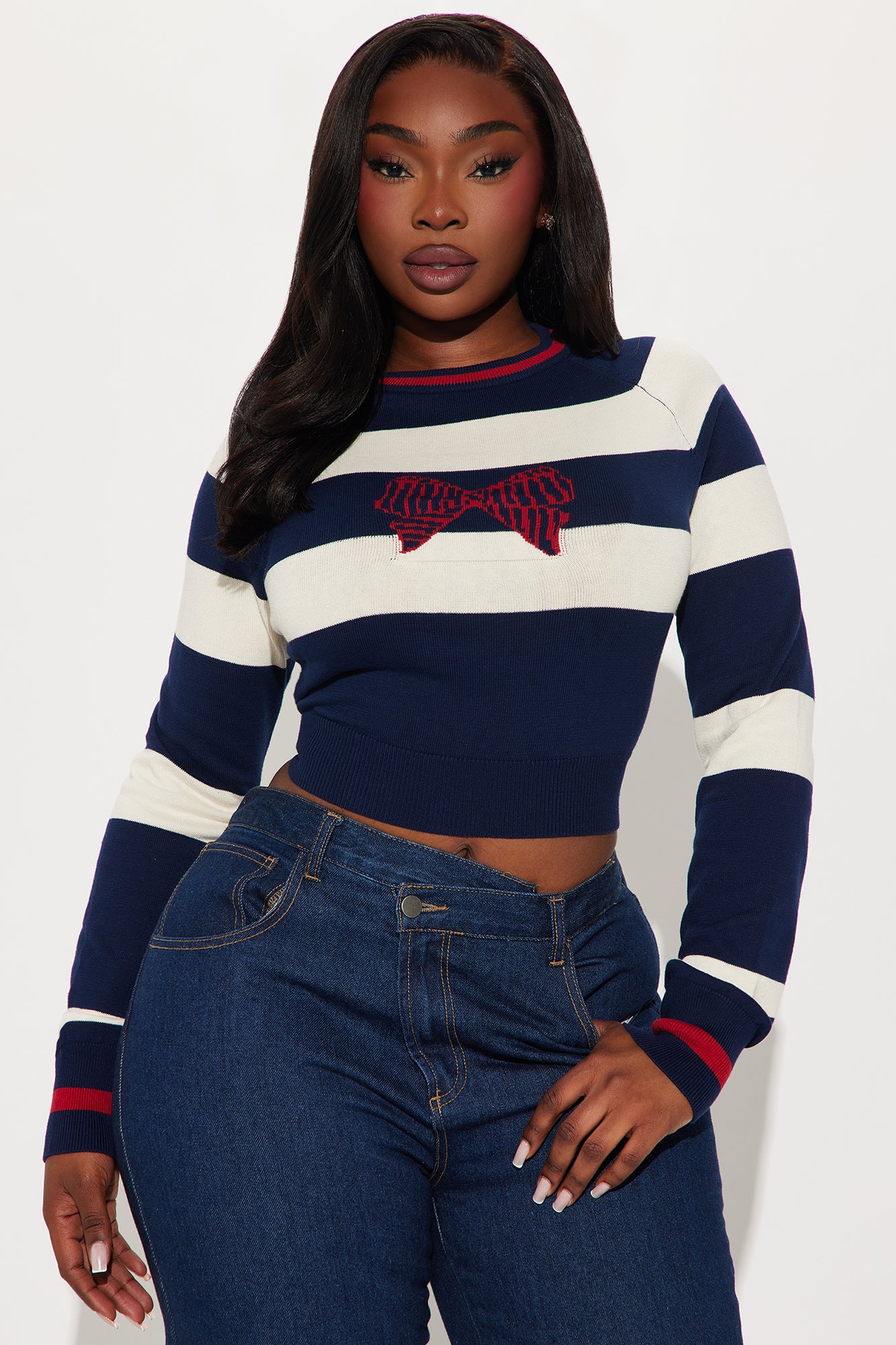 Sailor Striped Bow Sweater - Navy/combo