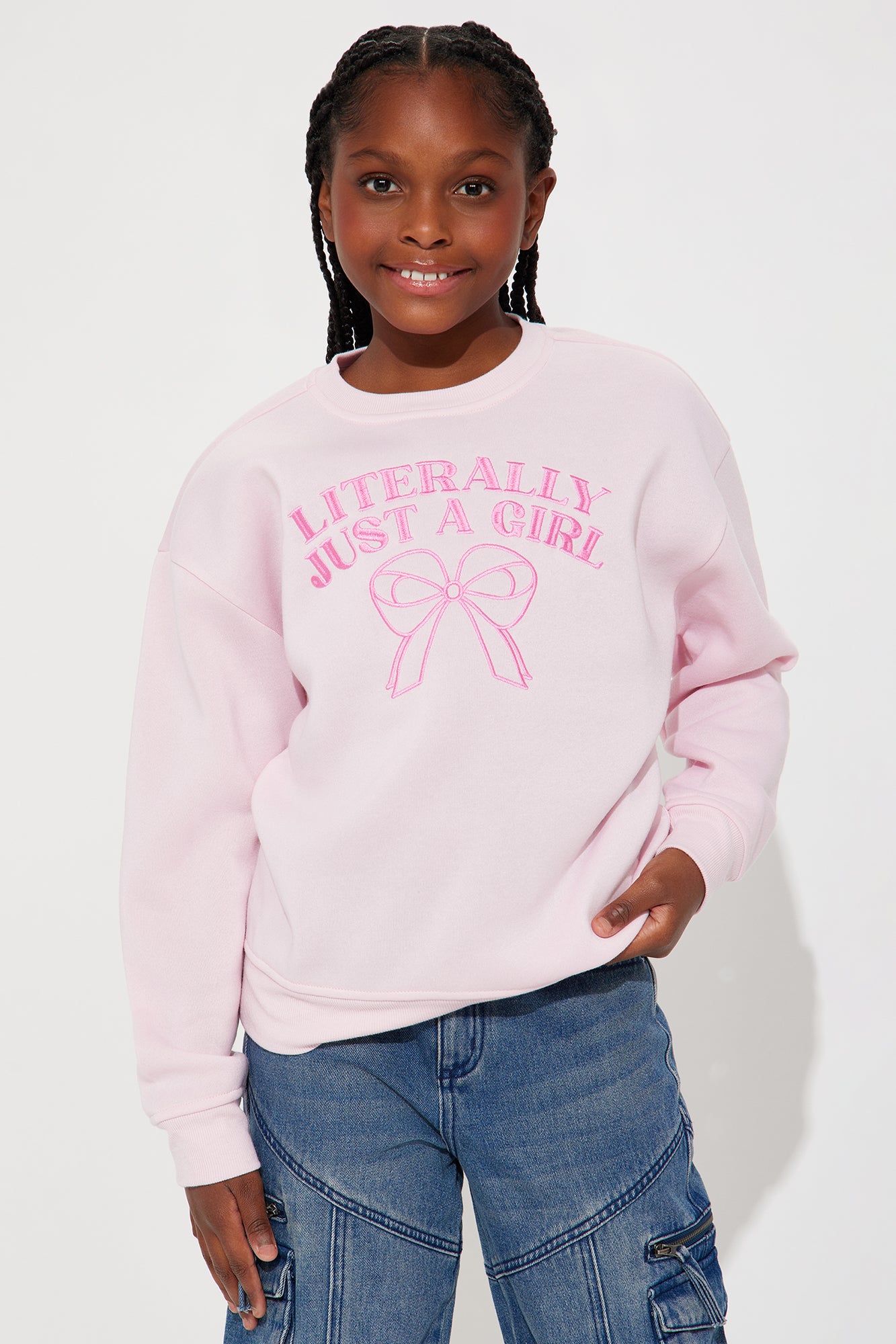 Mini Literally Just A Girl Crew Neck Sweatshirt - Pink
