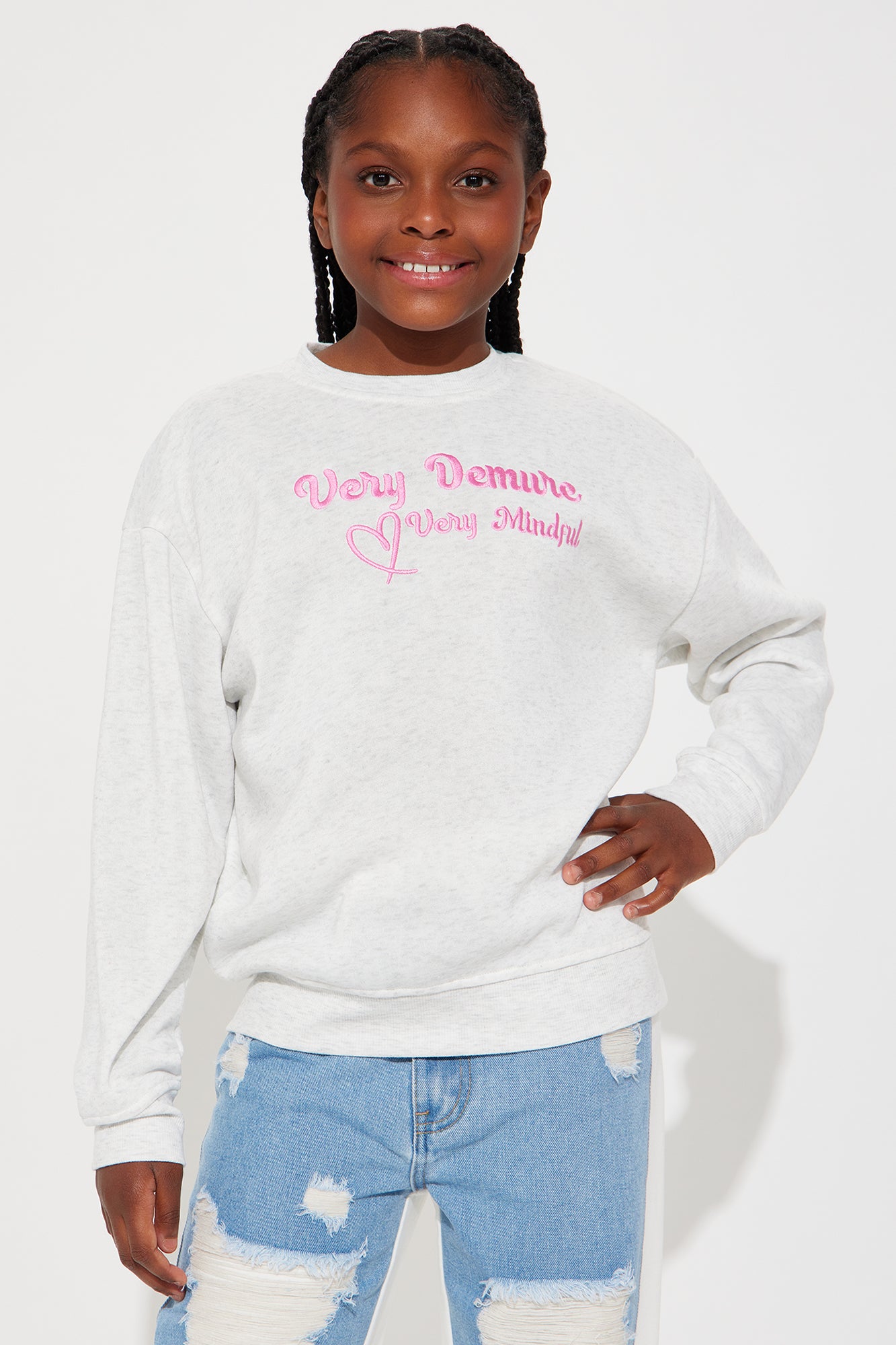Mini Very Demure Crew Neck Sweatshirt - Heather Grey