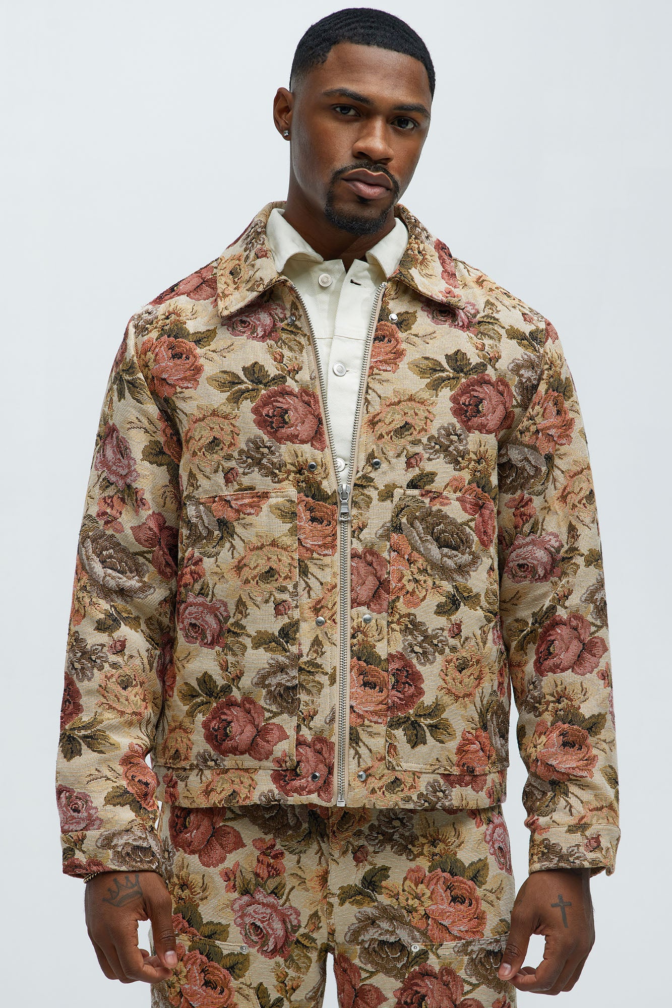 Bellevue Floral Tapestry Work Jacket - Taupe/combo