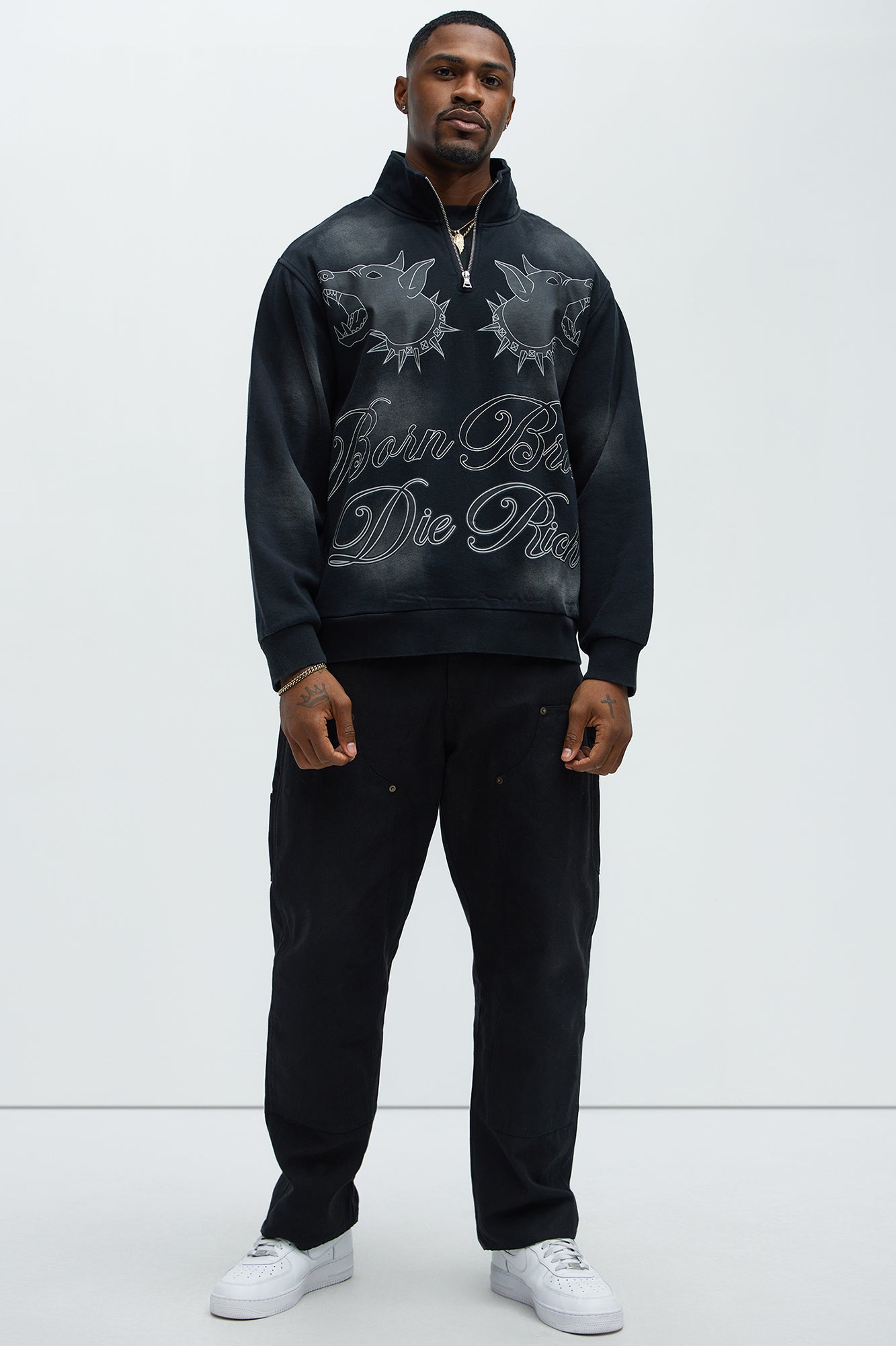 Tayson Die Rich Quarter Zip Sweatshirt - Black Wash