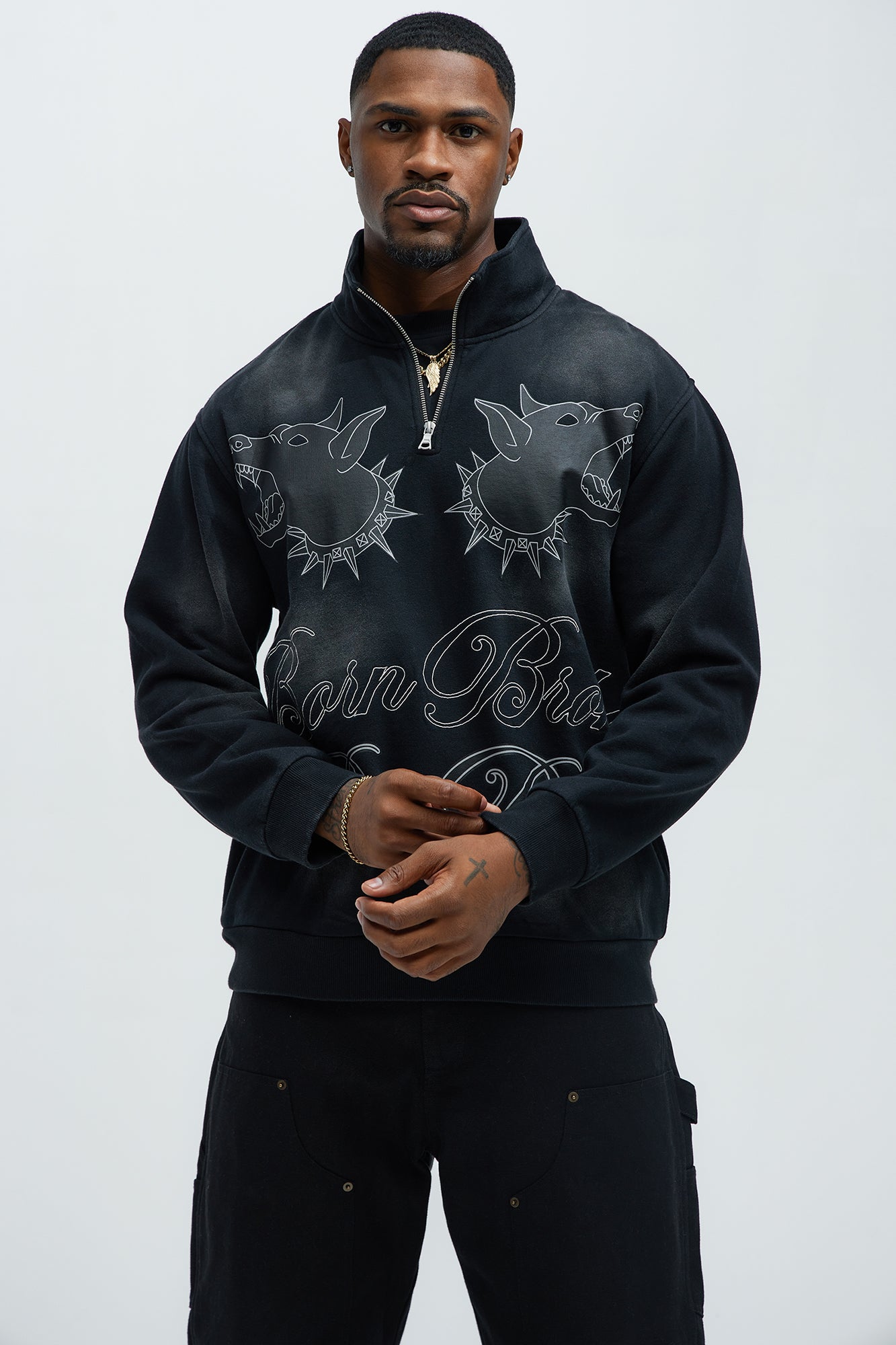 Tayson Die Rich Quarter Zip Sweatshirt - Black Wash