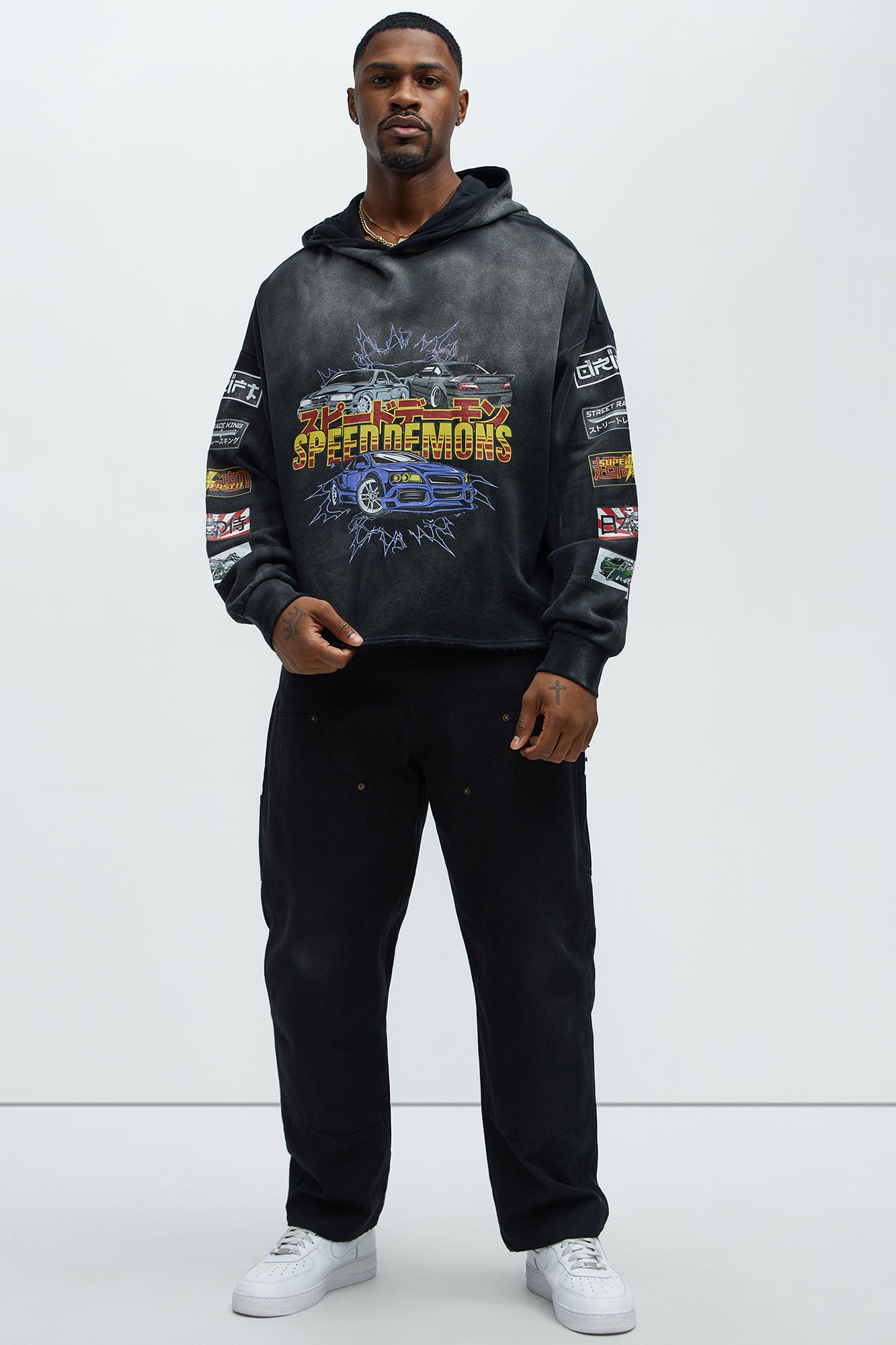 Tayson Speed Demons Boxy Hoodie - Black Wash