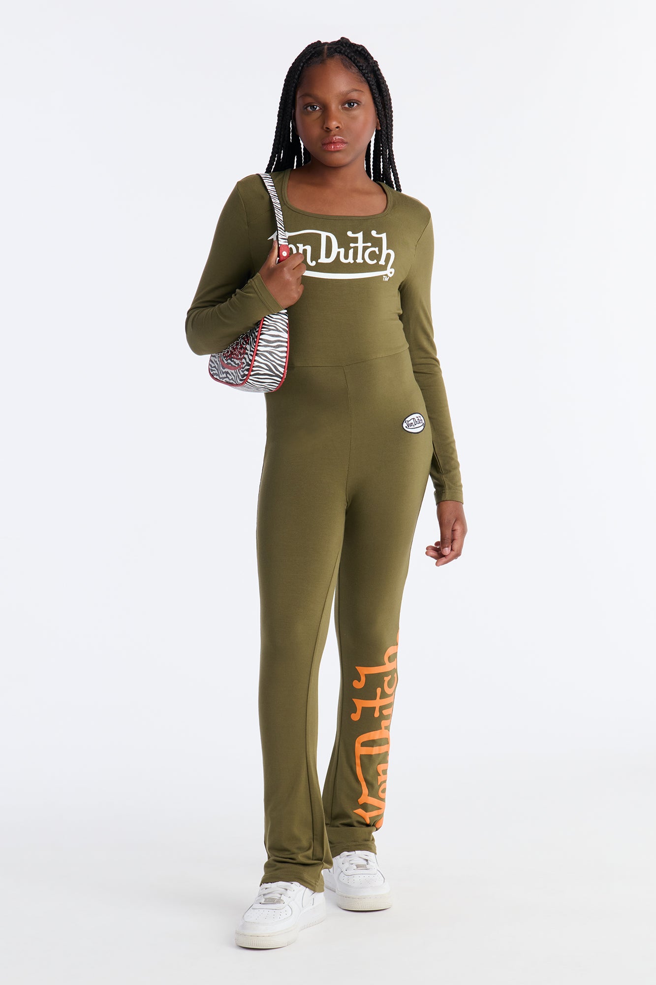 Mini Von Dutch Babe Flare Leg Jumpsuit - Olive