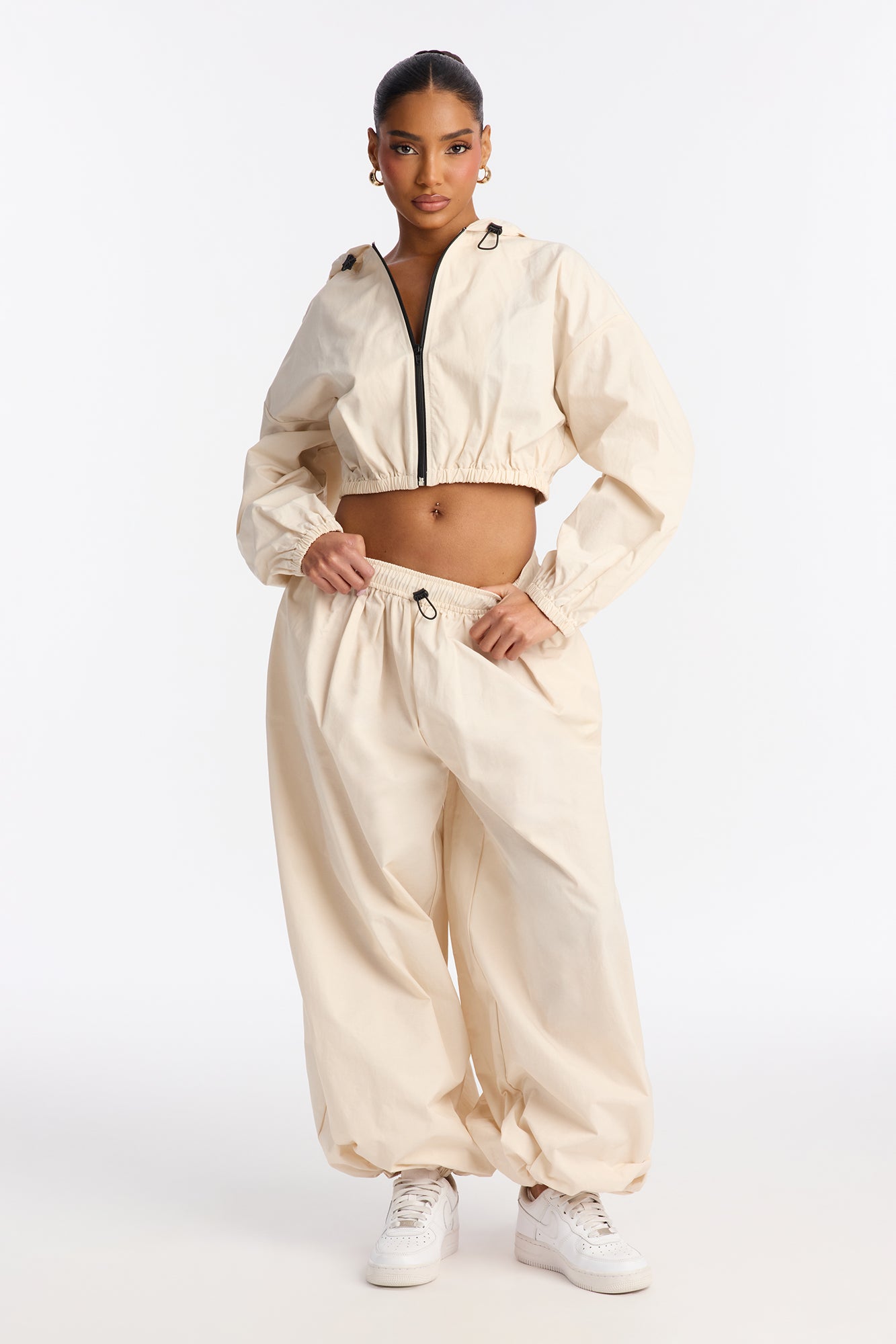 Jax Windbreaker Balloon Jogger Pant Set - Cream