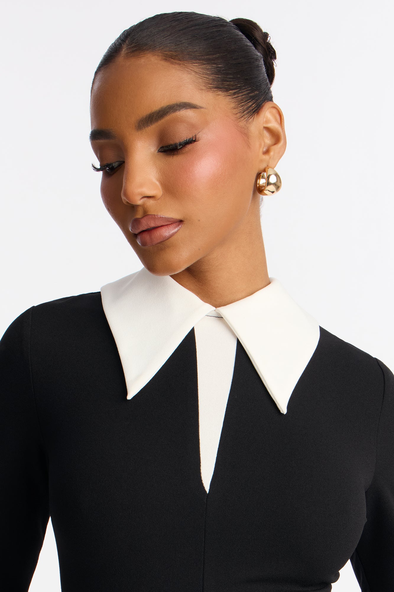 Giavanna Long Sleeve Pleated Mini Dress - Black/White