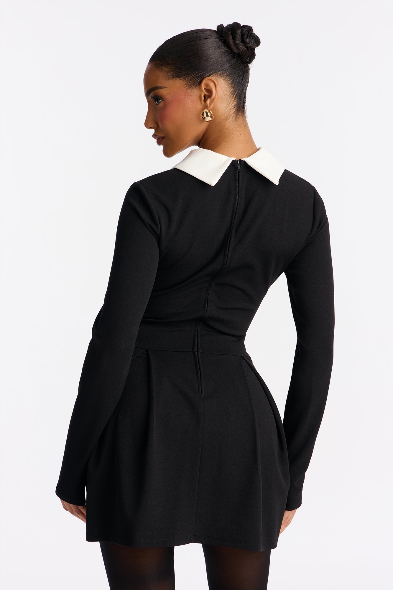 Giavanna Long Sleeve Pleated Mini Dress - Black/White
