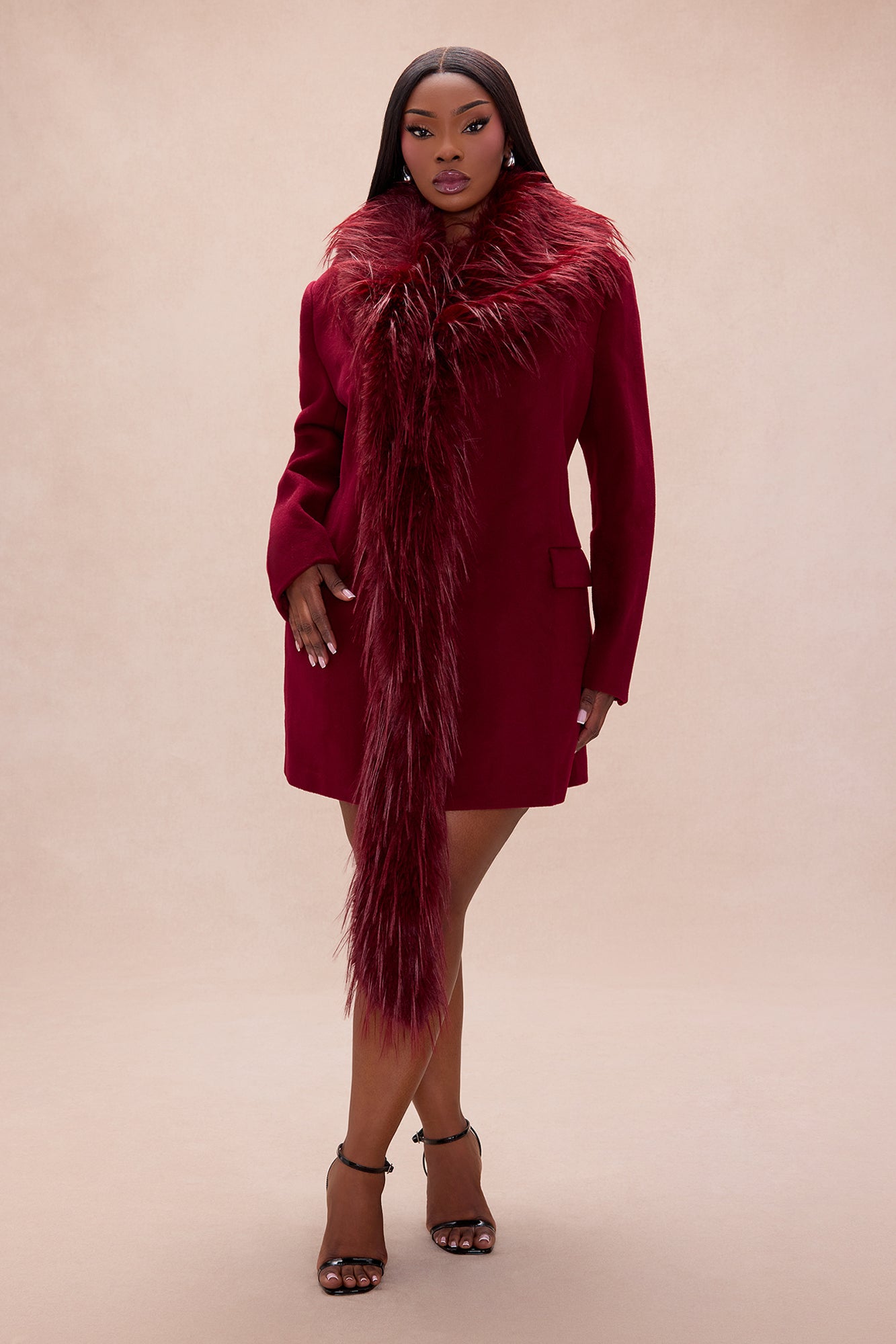 Amira Faux Fur Trim Jacket - Wine